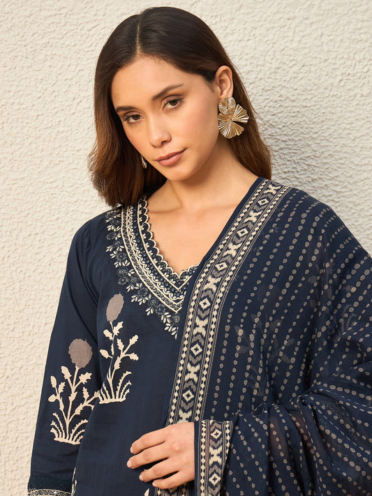 Women Ethnic Motifs Printed Regular Pure Cotton Kurta with Patiala & With Dupatta