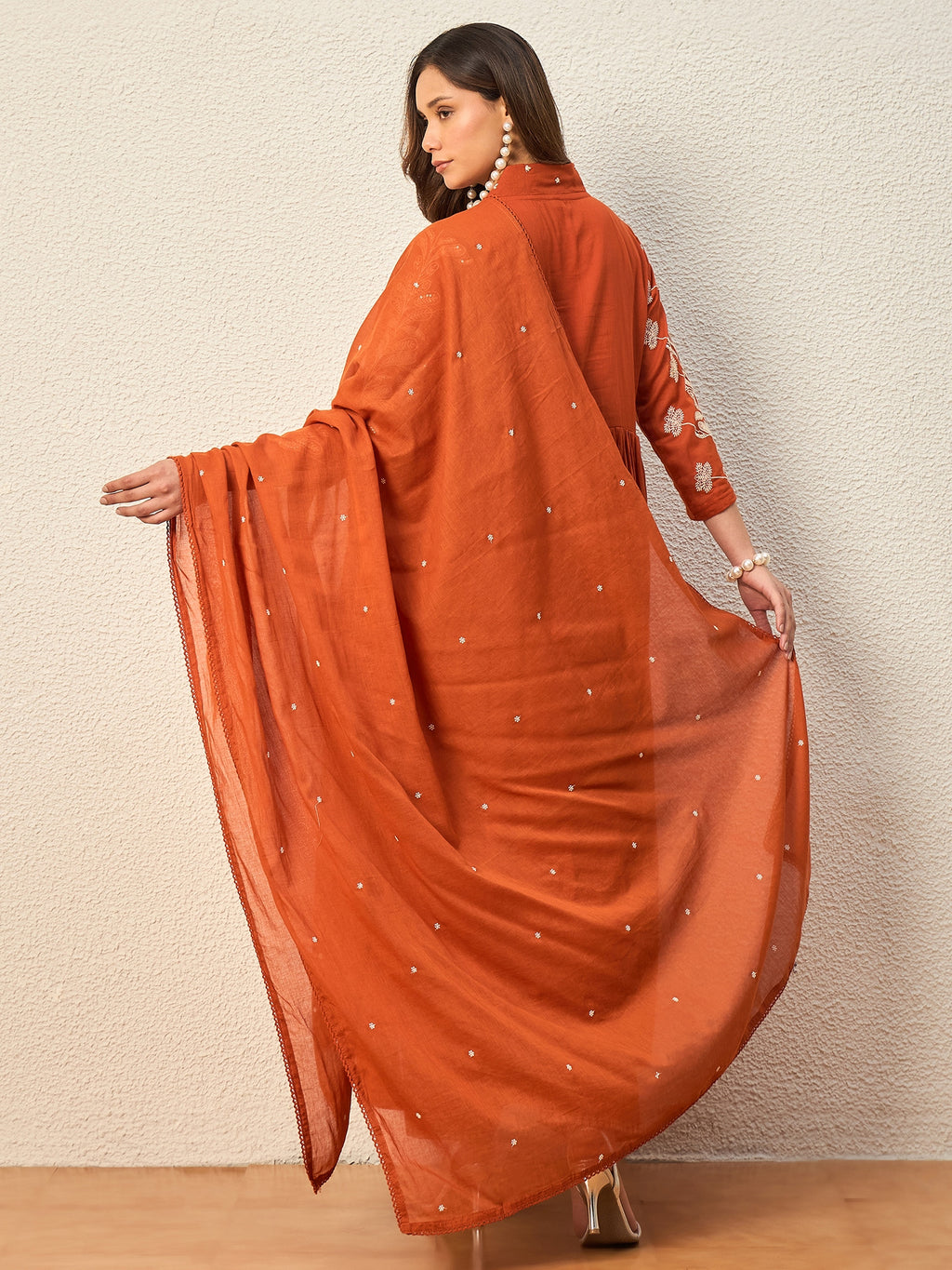 Women Ethnic Motifs Embroidered Panelled Thread Work Kurta with Trousers & With Dupatta