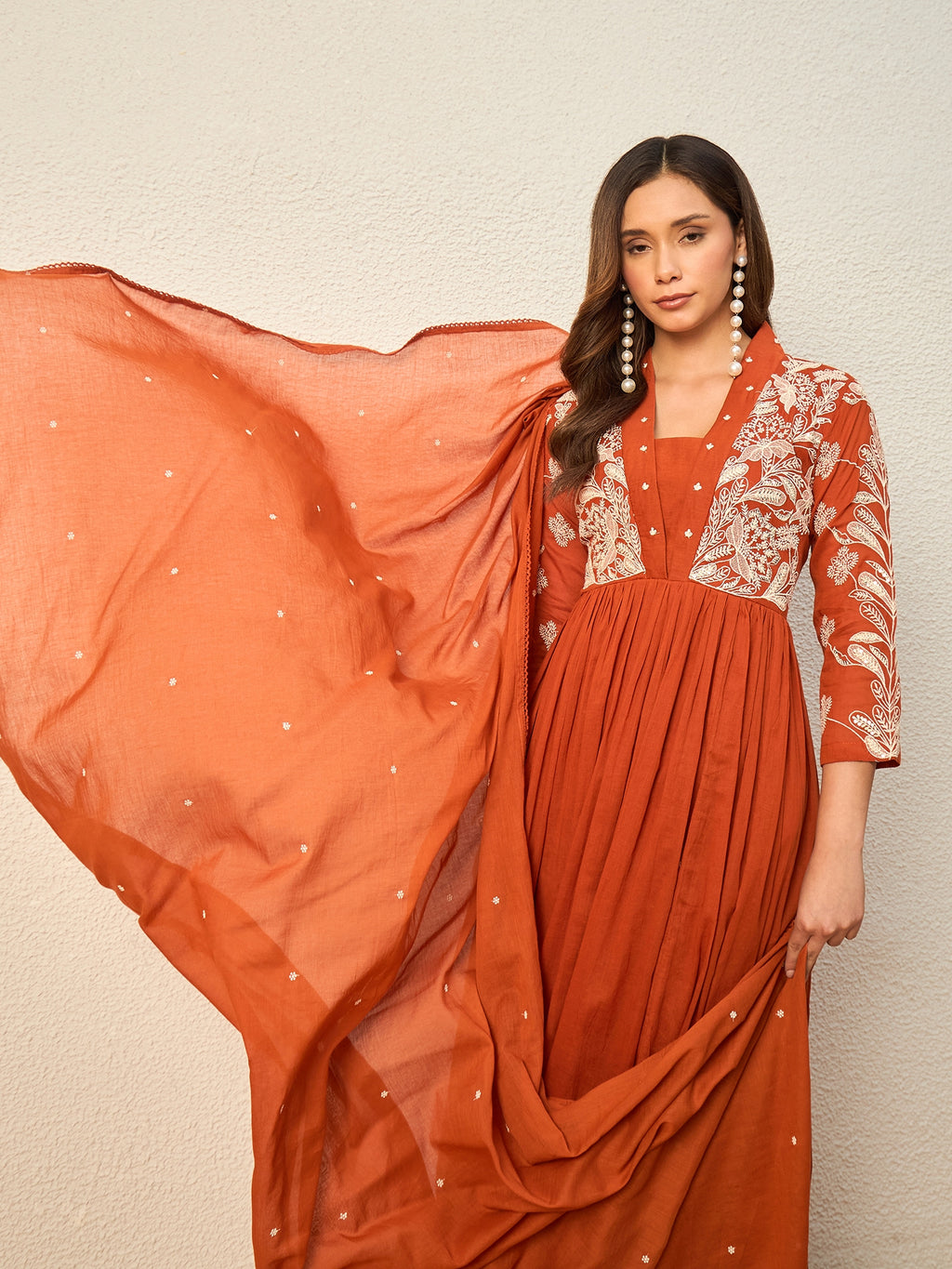 Women Ethnic Motifs Embroidered Panelled Thread Work Kurta with Trousers & With Dupatta