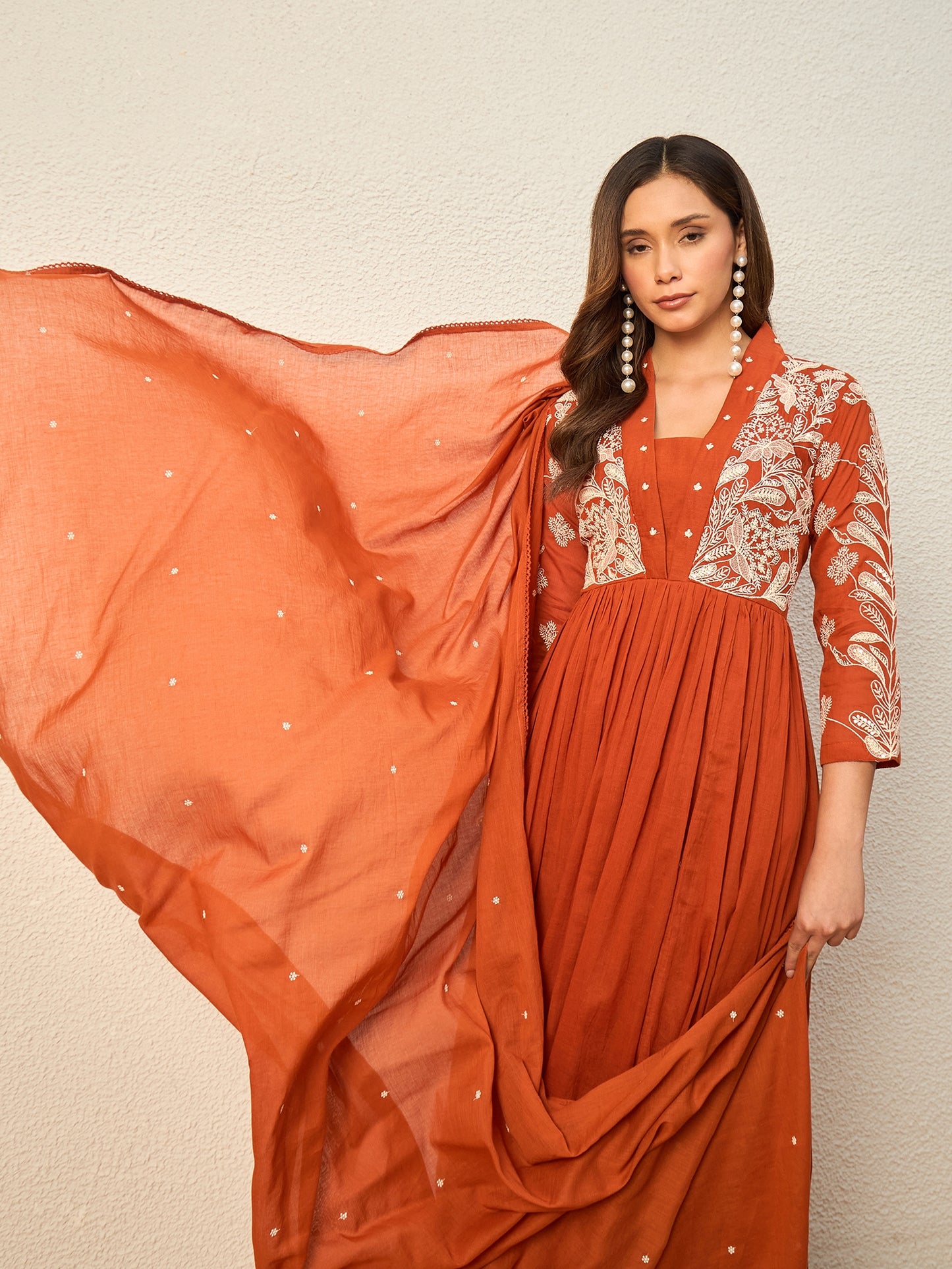 Women Ethnic Motifs Embroidered Panelled Thread Work Kurta with Trousers & With Dupatta