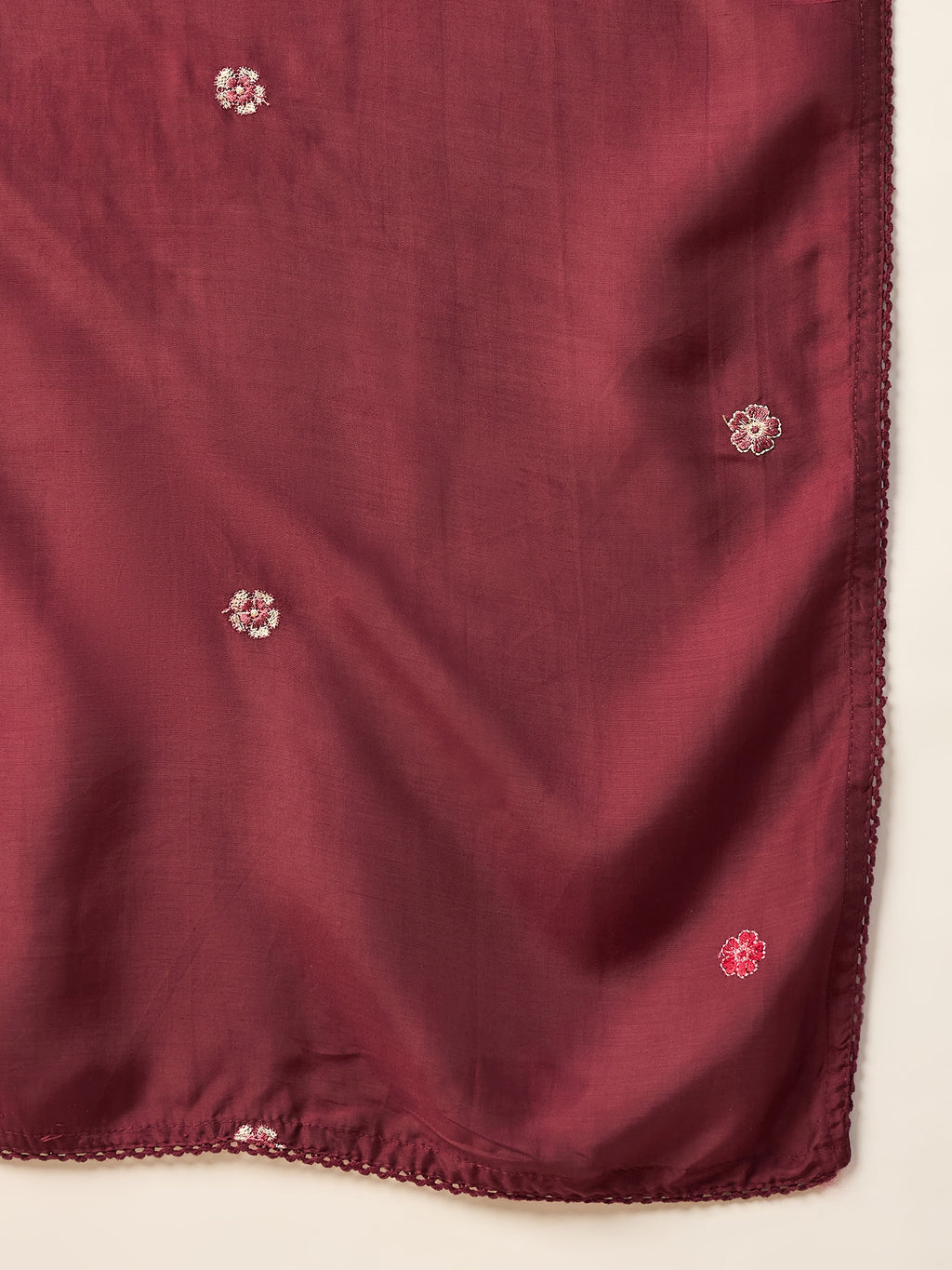 Women Floral Embroidered Regular Mirror Work Raw Silk Kurta with Trousers & With Dupatta