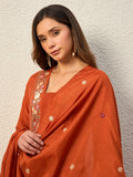 Women Ethnic Motifs Embroidered Regular Thread Work Raw Silk Kurta with Trousers & With Dupatta
