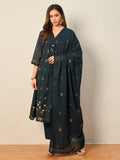 Women Floral Embroidered Regular Thread Work Kurta with Trousers & With Dupatta