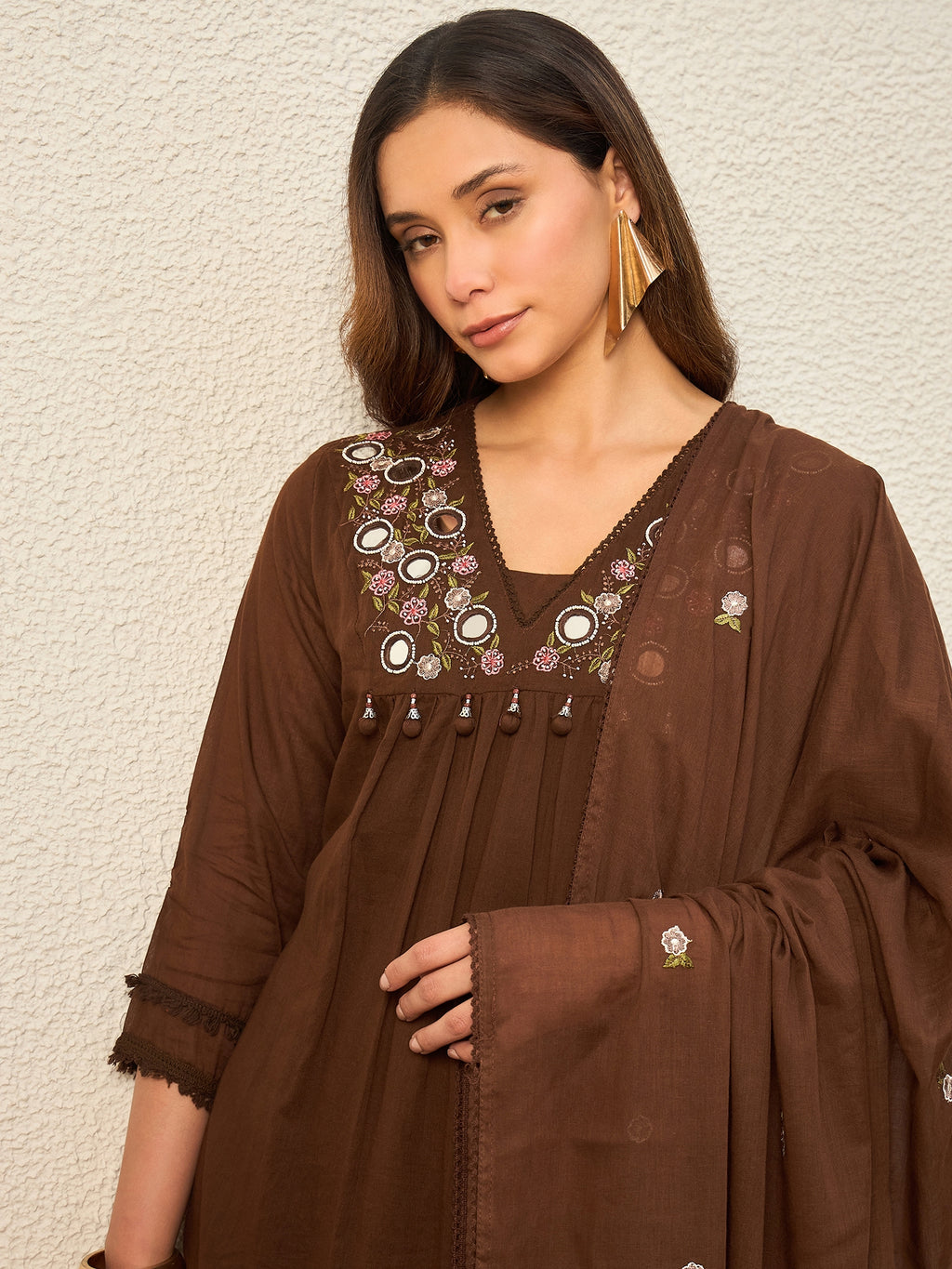 Women Ethnic Motifs Embroidered Empire Mirror Work Kurta with Trousers & With Dupatta