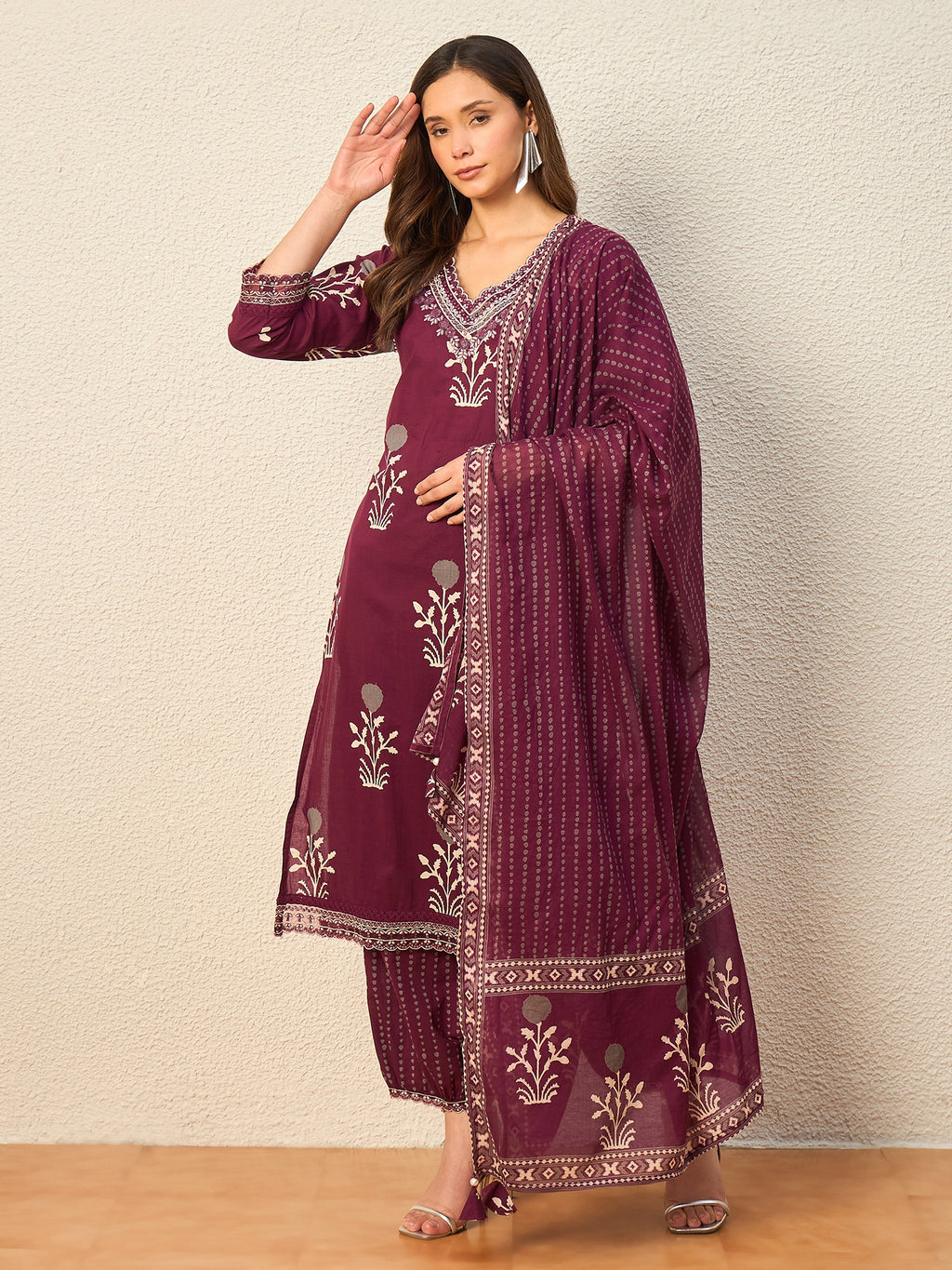 Women Ethnic Motifs Printed Regular Pure Cotton Kurta with Patiala & With Dupatta