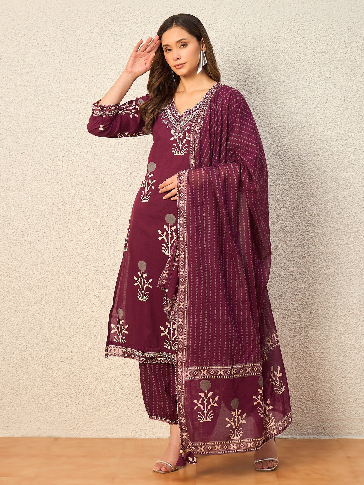 Women Ethnic Motifs Printed Regular Pure Cotton Kurta with Patiala & With Dupatta