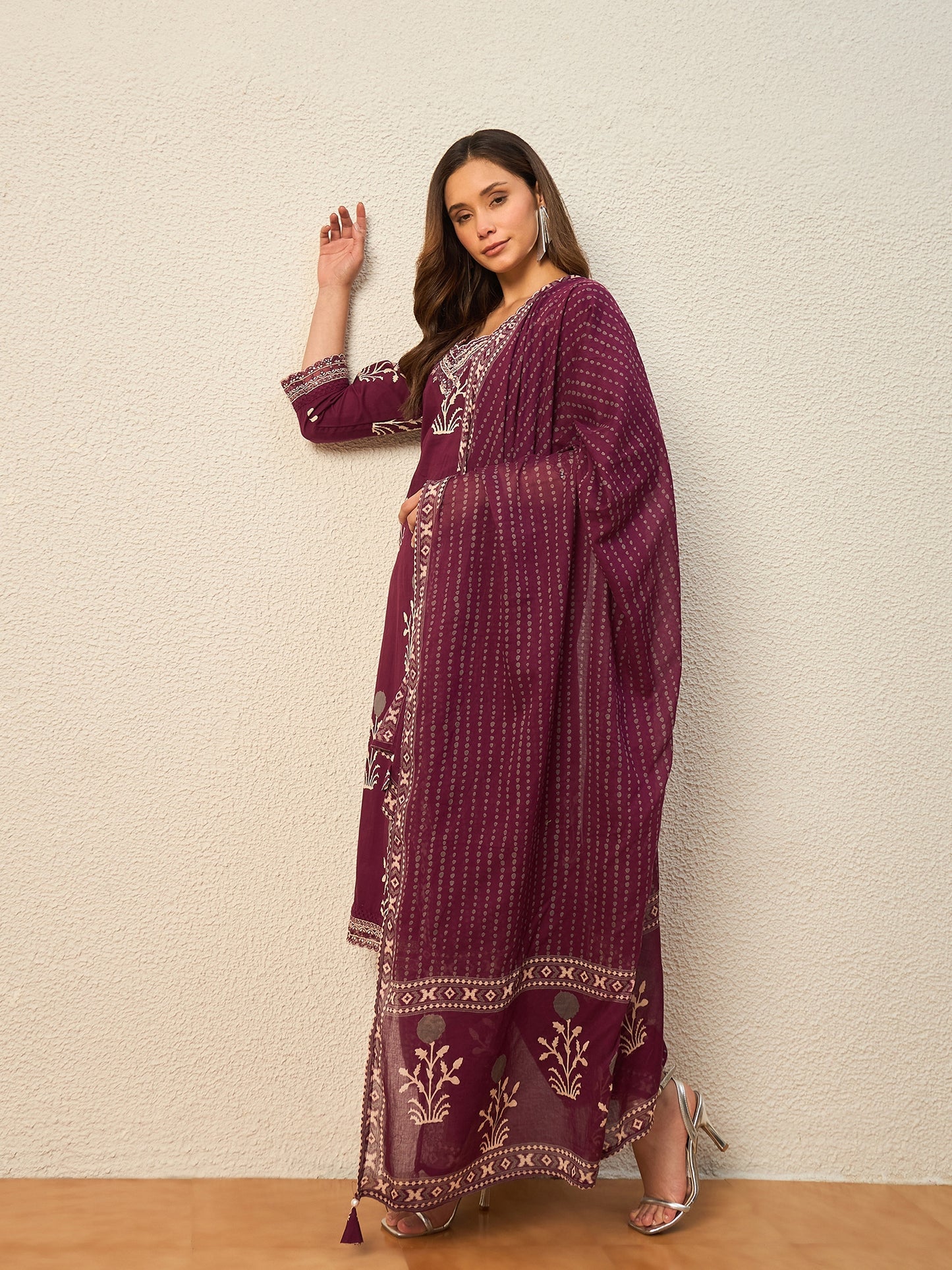 Women Ethnic Motifs Printed Regular Pure Cotton Kurta with Patiala & With Dupatta