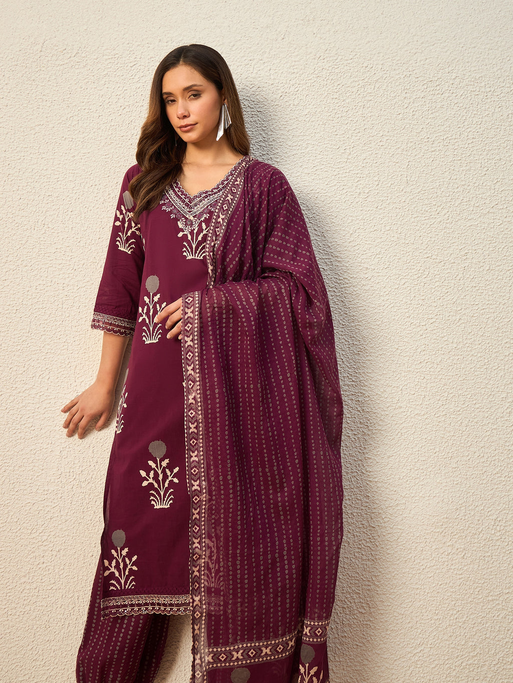 Women Ethnic Motifs Printed Regular Pure Cotton Kurta with Patiala & With Dupatta
