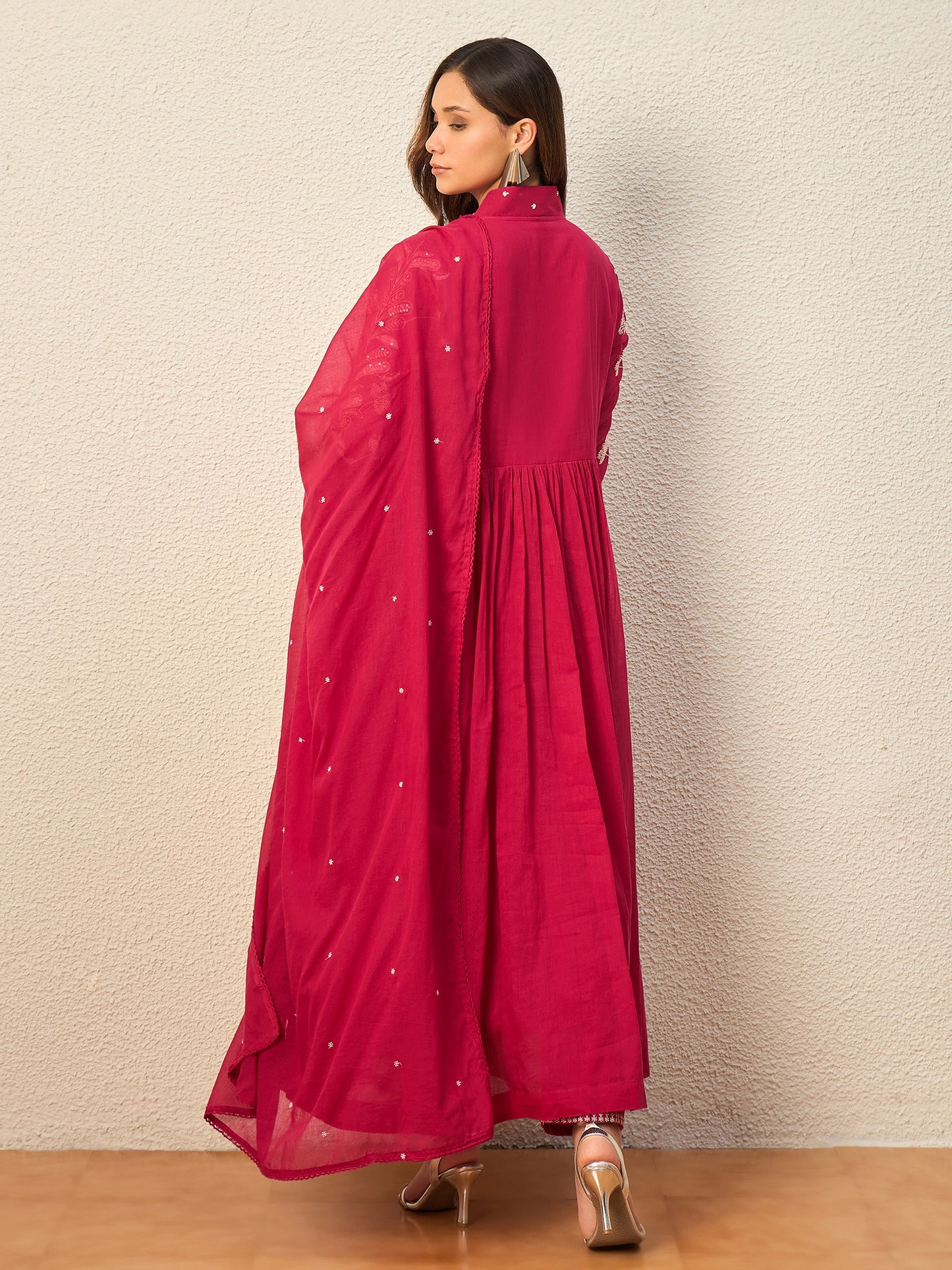 Women Ethnic Motifs Embroidered Panelled Thread Work Kurta with Trousers & With Dupatta