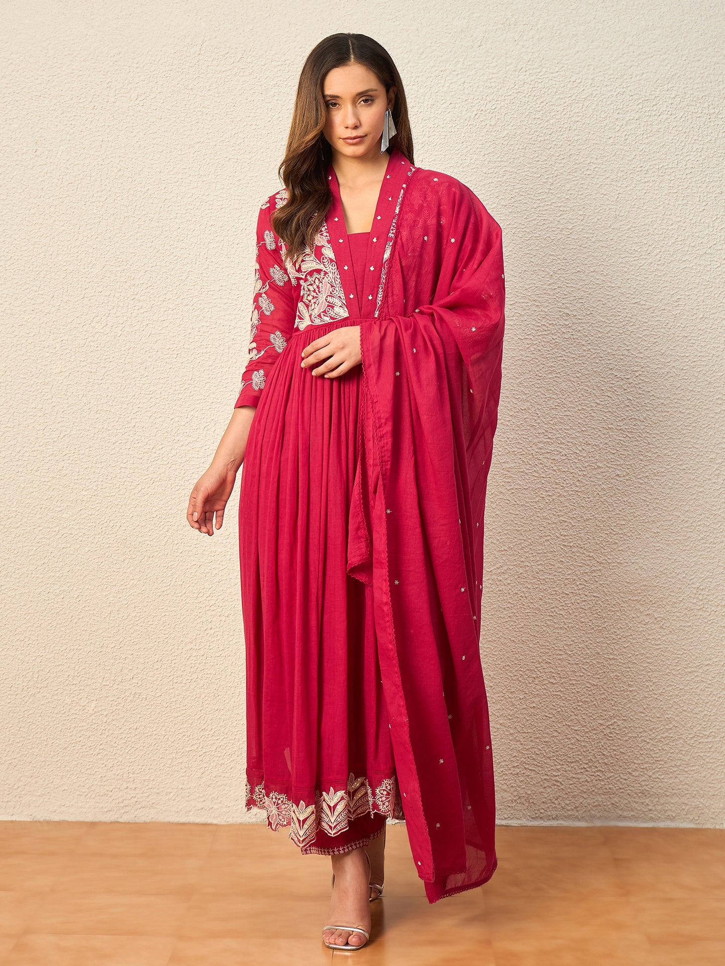 Women Ethnic Motifs Embroidered Panelled Thread Work Kurta with Trousers & With Dupatta