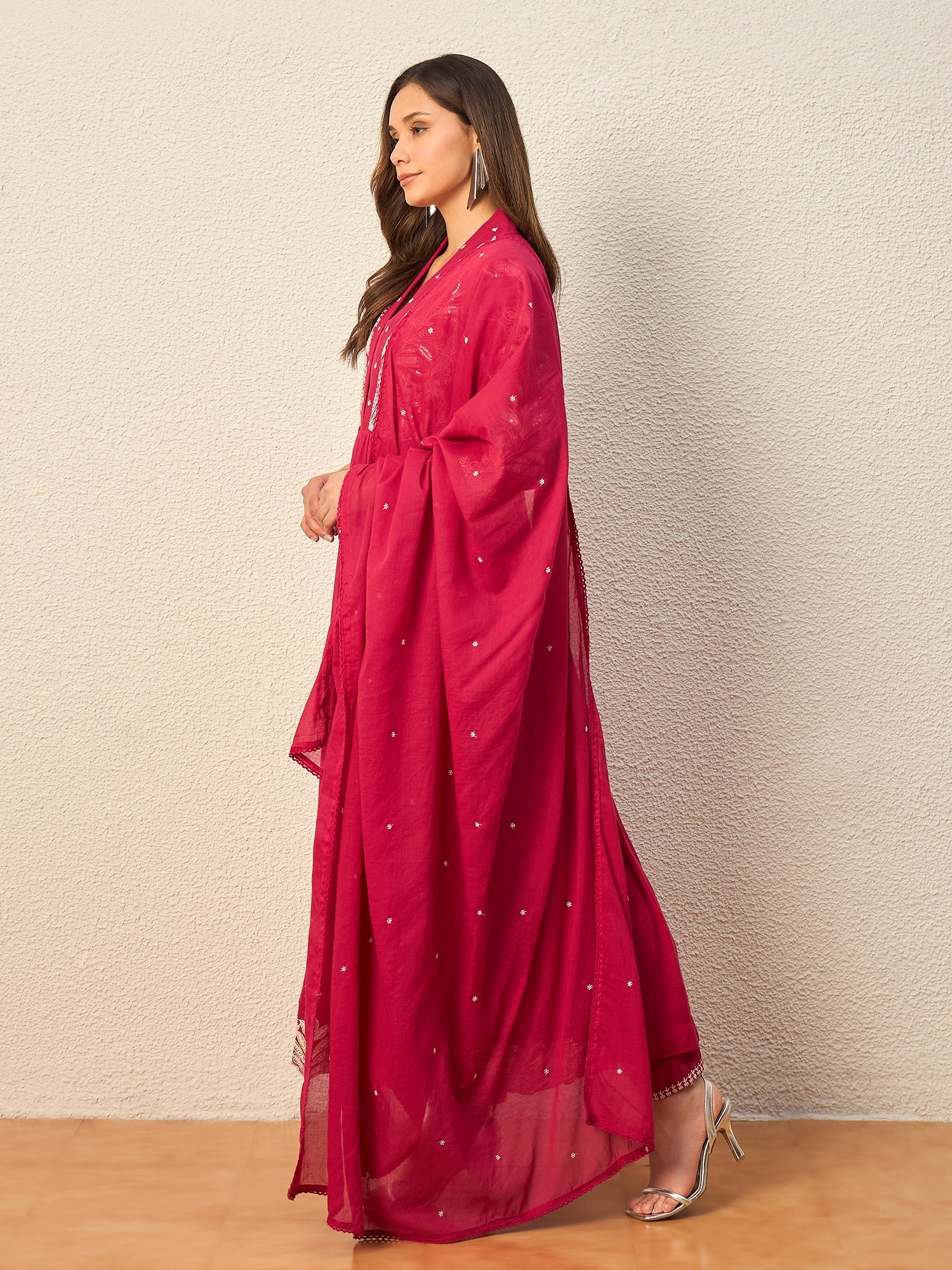 Women Ethnic Motifs Embroidered Panelled Thread Work Kurta with Trousers & With Dupatta