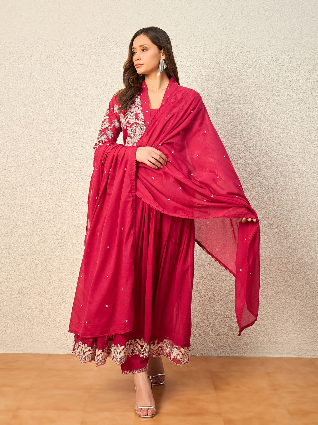 Women Ethnic Motifs Embroidered Panelled Thread Work Kurta with Trousers & With Dupatta