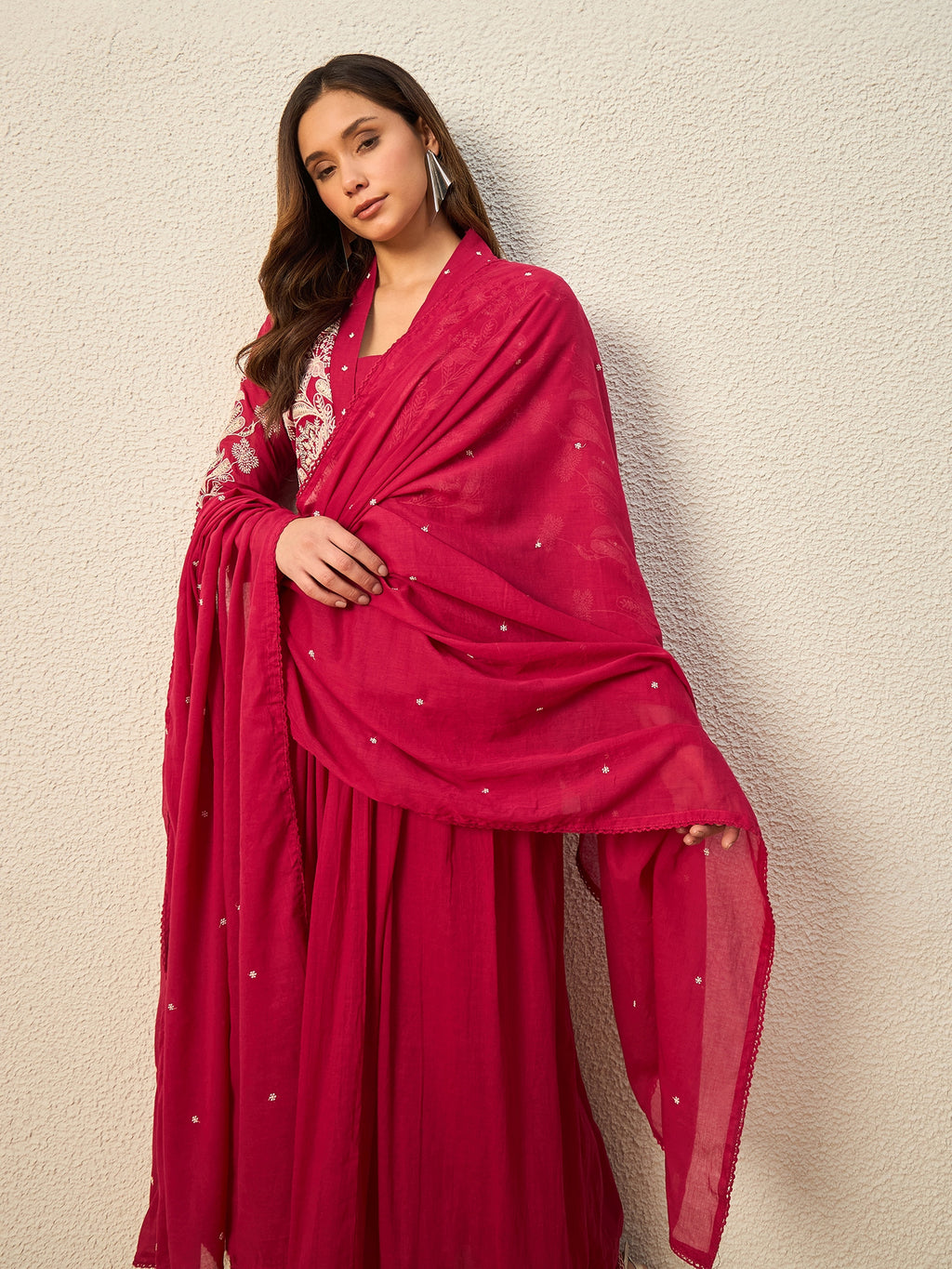 Women Ethnic Motifs Embroidered Panelled Thread Work Kurta with Trousers & With Dupatta