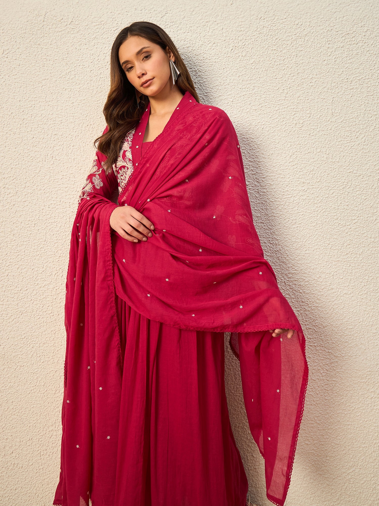 Women Ethnic Motifs Embroidered Panelled Thread Work Kurta with Trousers & With Dupatta