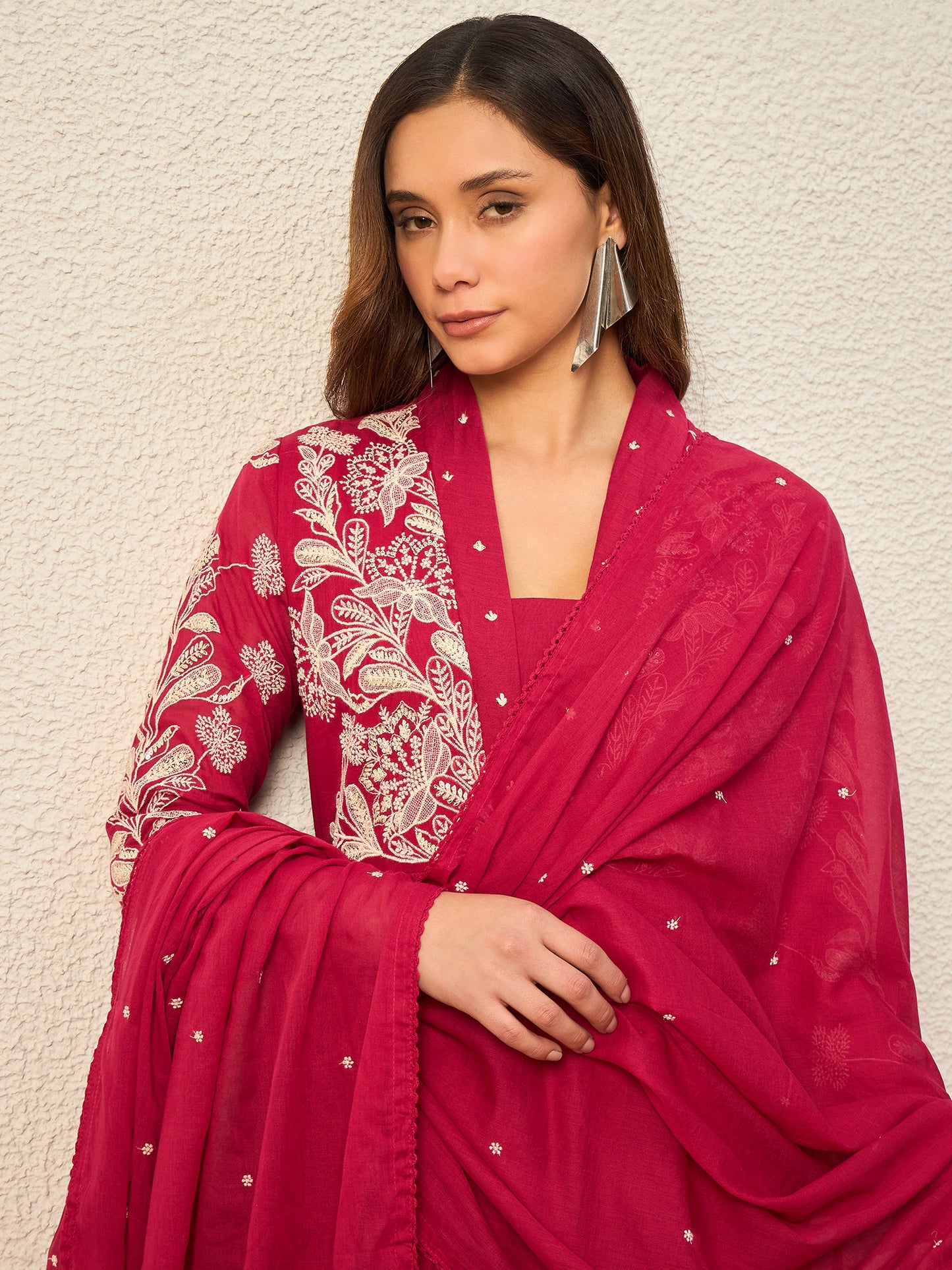 Women Ethnic Motifs Embroidered Panelled Thread Work Kurta with Trousers & With Dupatta