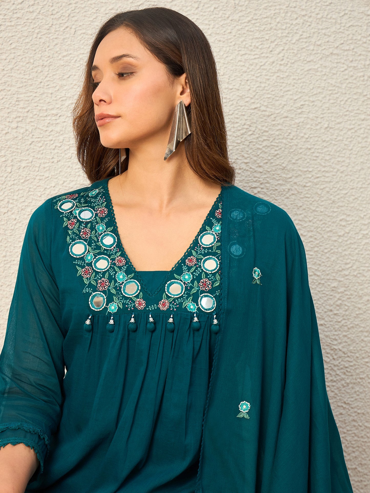 Women Ethnic Motifs Embroidered Regular Mirror Work Kurta with Trousers & With Dupatta