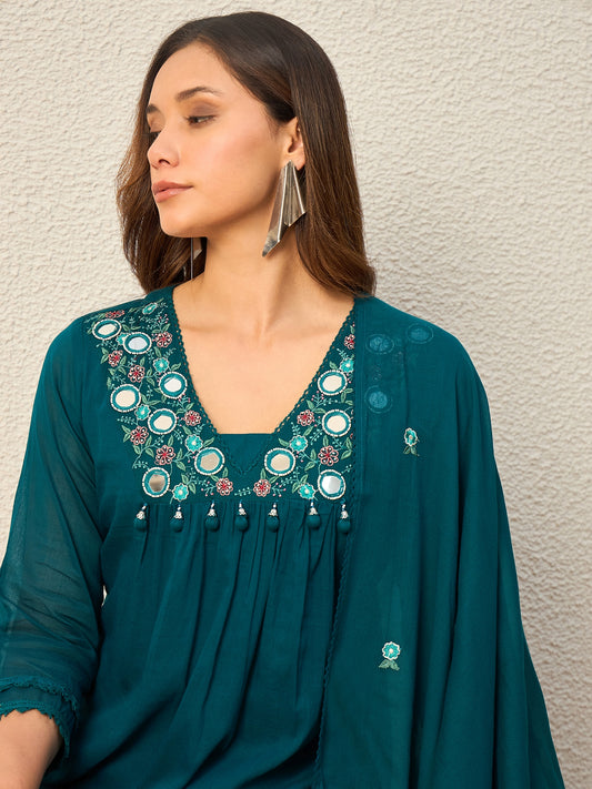 Women Ethnic Motifs Embroidered Regular Mirror Work Kurta with Trousers & With Dupatta