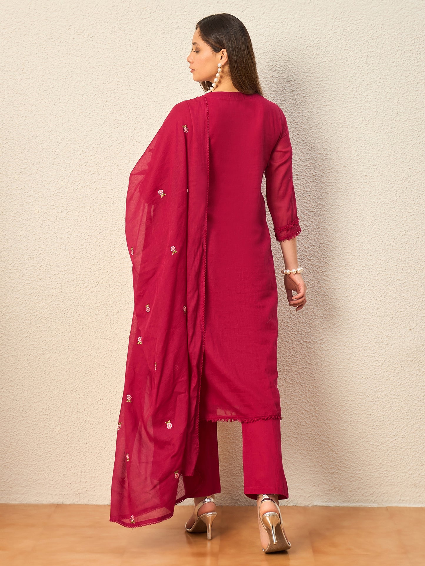 Women Ethnic Motifs Embroidered Empire Mirror Work Kurta with Trousers & With Dupatta