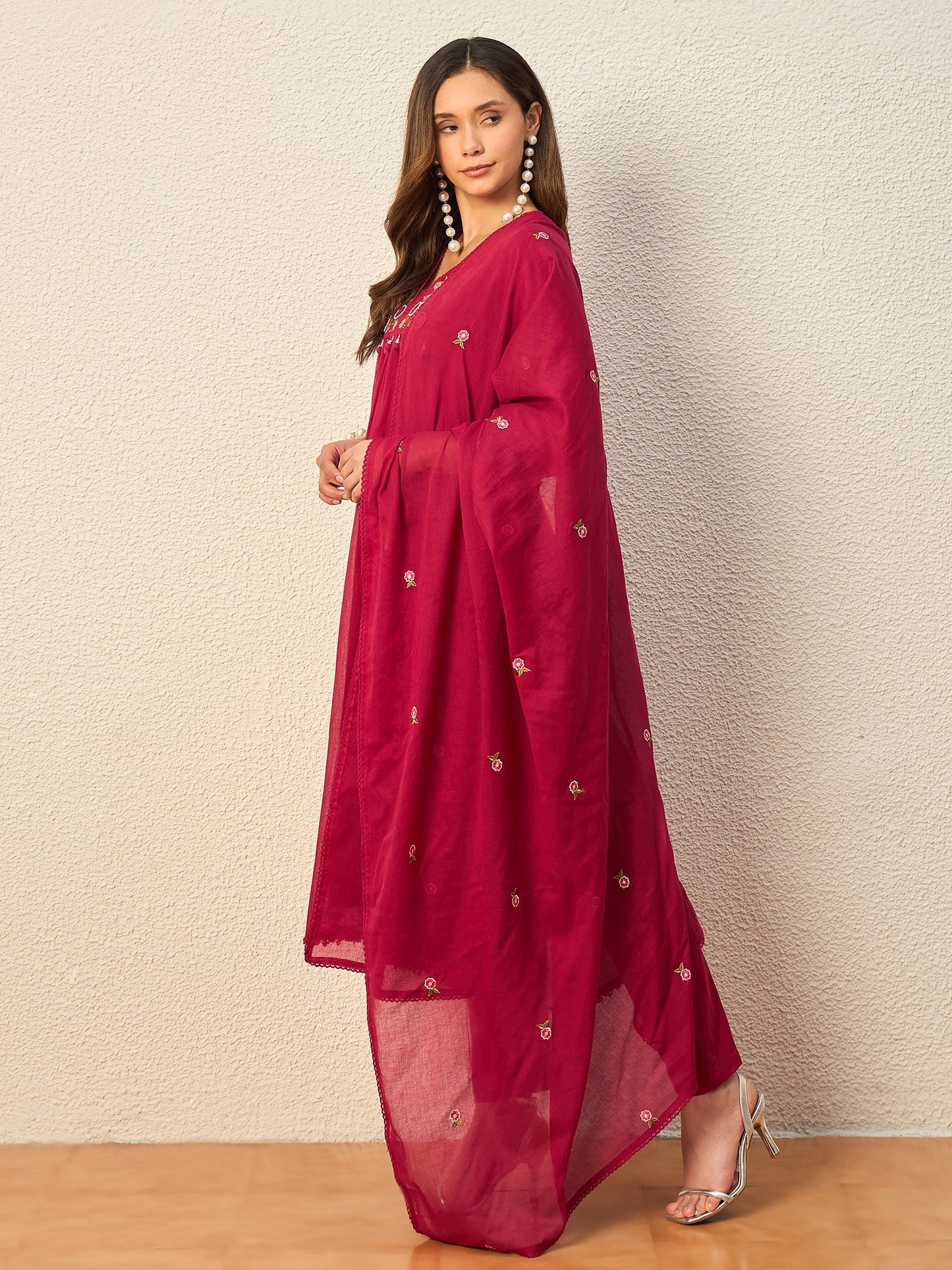 Women Ethnic Motifs Embroidered Empire Mirror Work Kurta with Trousers & With Dupatta