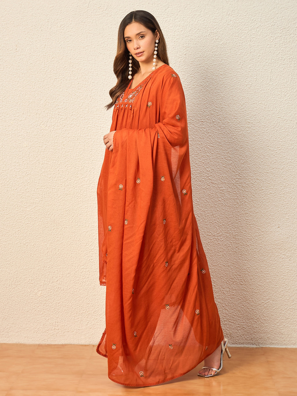 Women Ethnic Motifs Embroidered Panelled Mirror Work Kurta with Trousers & With Dupatta