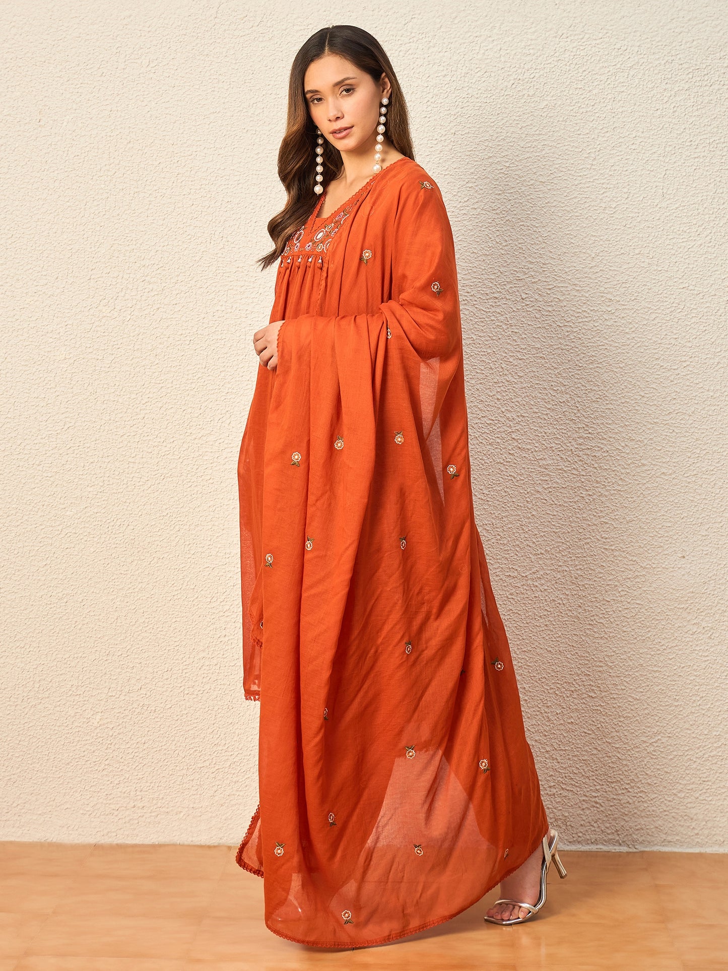 Women Ethnic Motifs Embroidered Panelled Mirror Work Kurta with Trousers & With Dupatta