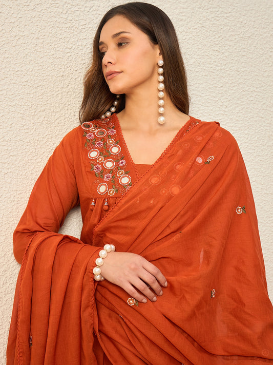 Women Ethnic Motifs Embroidered Panelled Mirror Work Kurta with Trousers & With Dupatta