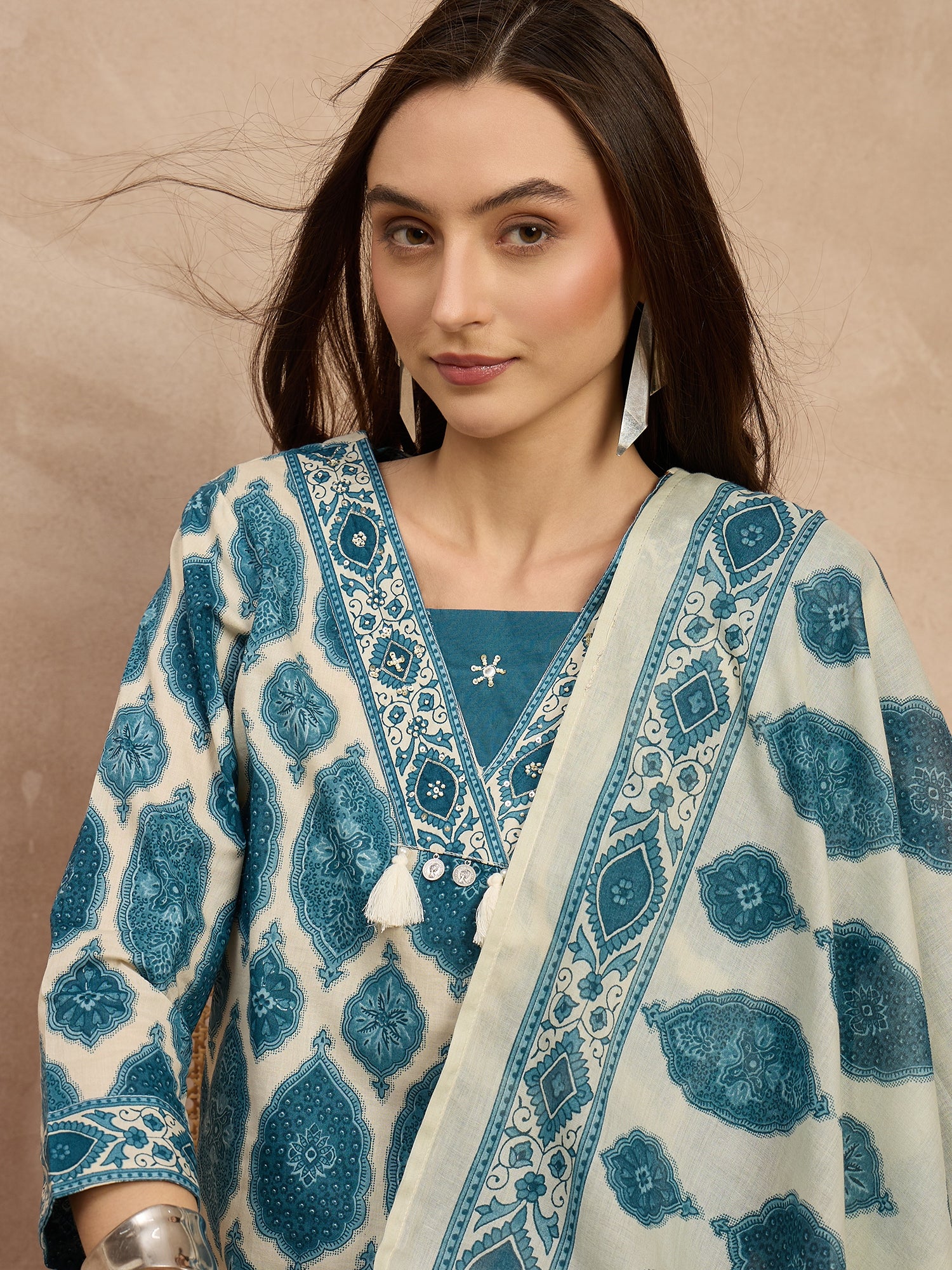 Women Ethnic Motifs Printed Regular Pure Cotton Kurta with Trousers & With Dupatta