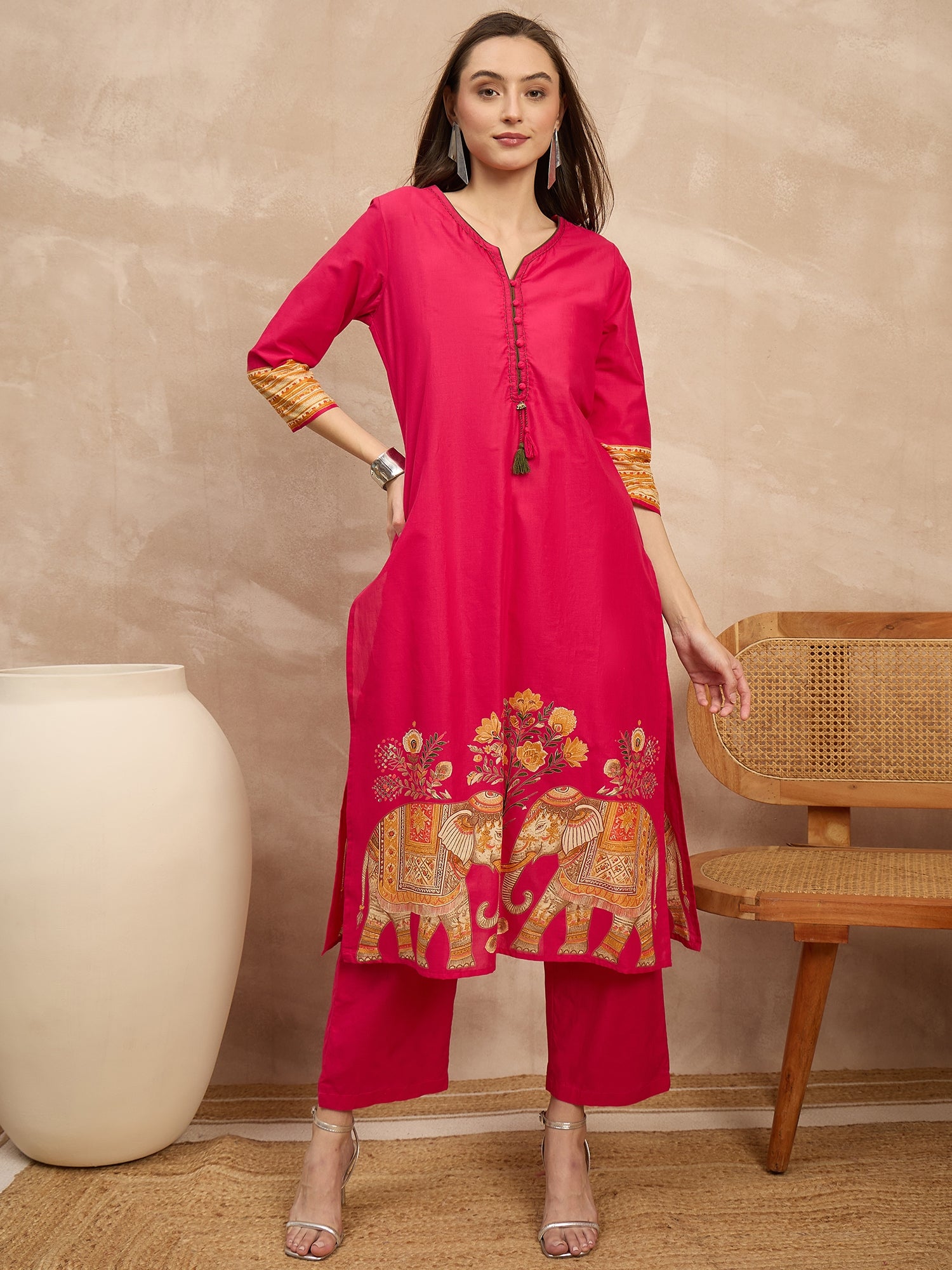 Women Ethnic Motifs Printed Regular Pure Cotton Kurta with Trousers & With Dupatta