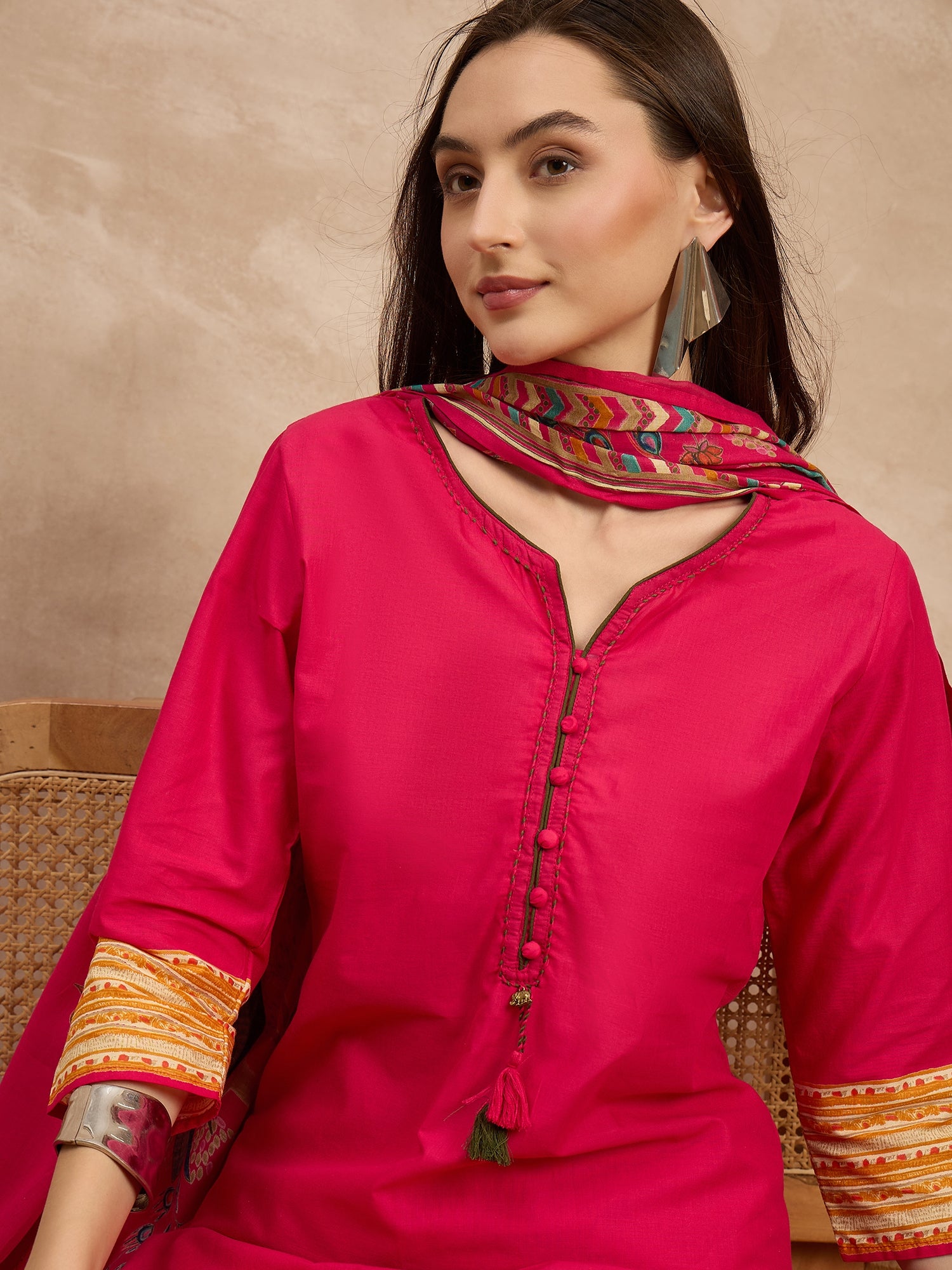 Women Ethnic Motifs Printed Regular Pure Cotton Kurta with Trousers & With Dupatta
