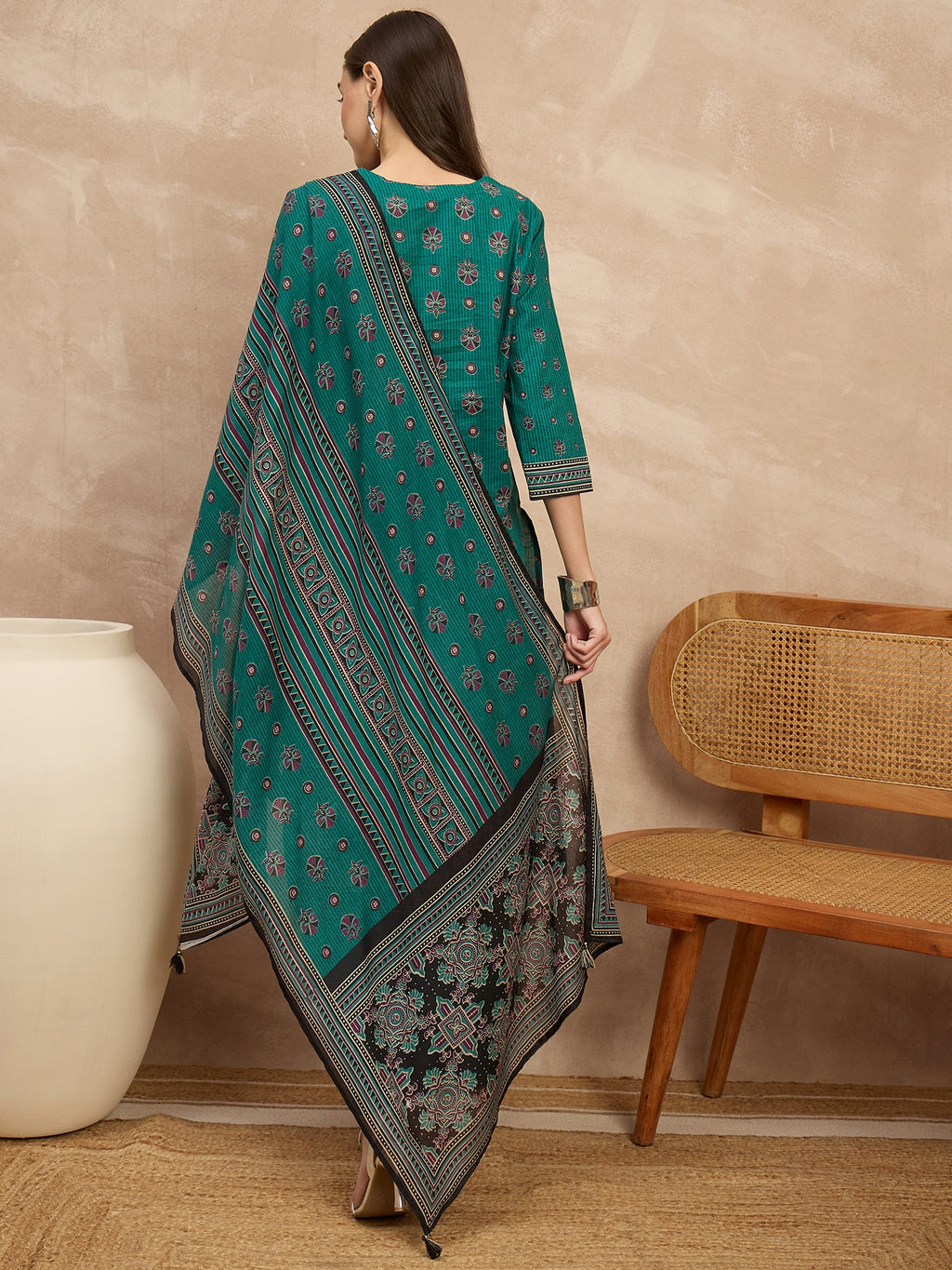 Women Ethnic Motifs Printed Regular Pure Cotton Kurta with Palazzos & With Dupatta