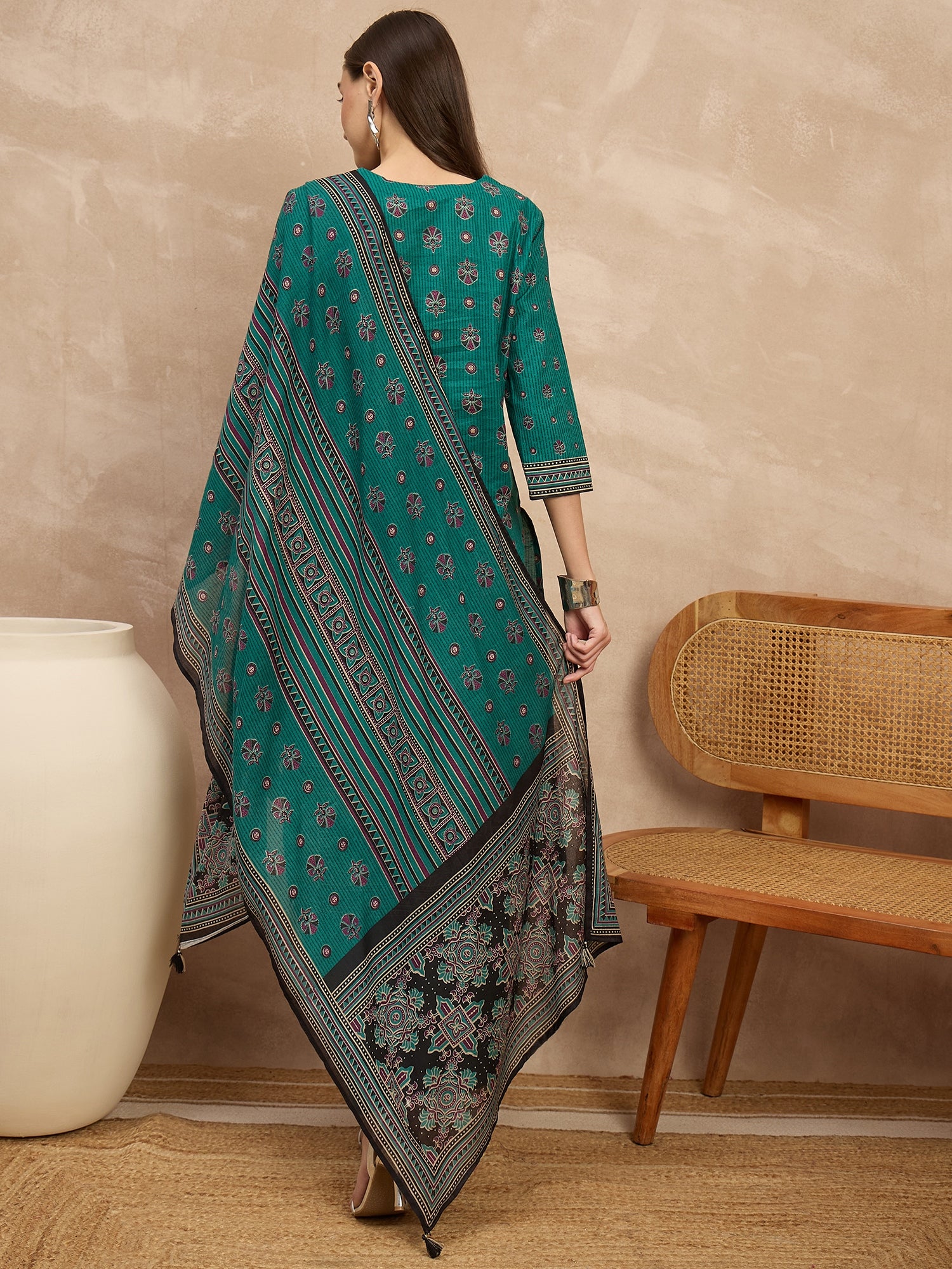 Women Ethnic Motifs Printed Regular Pure Cotton Kurta with Palazzos & With Dupatta