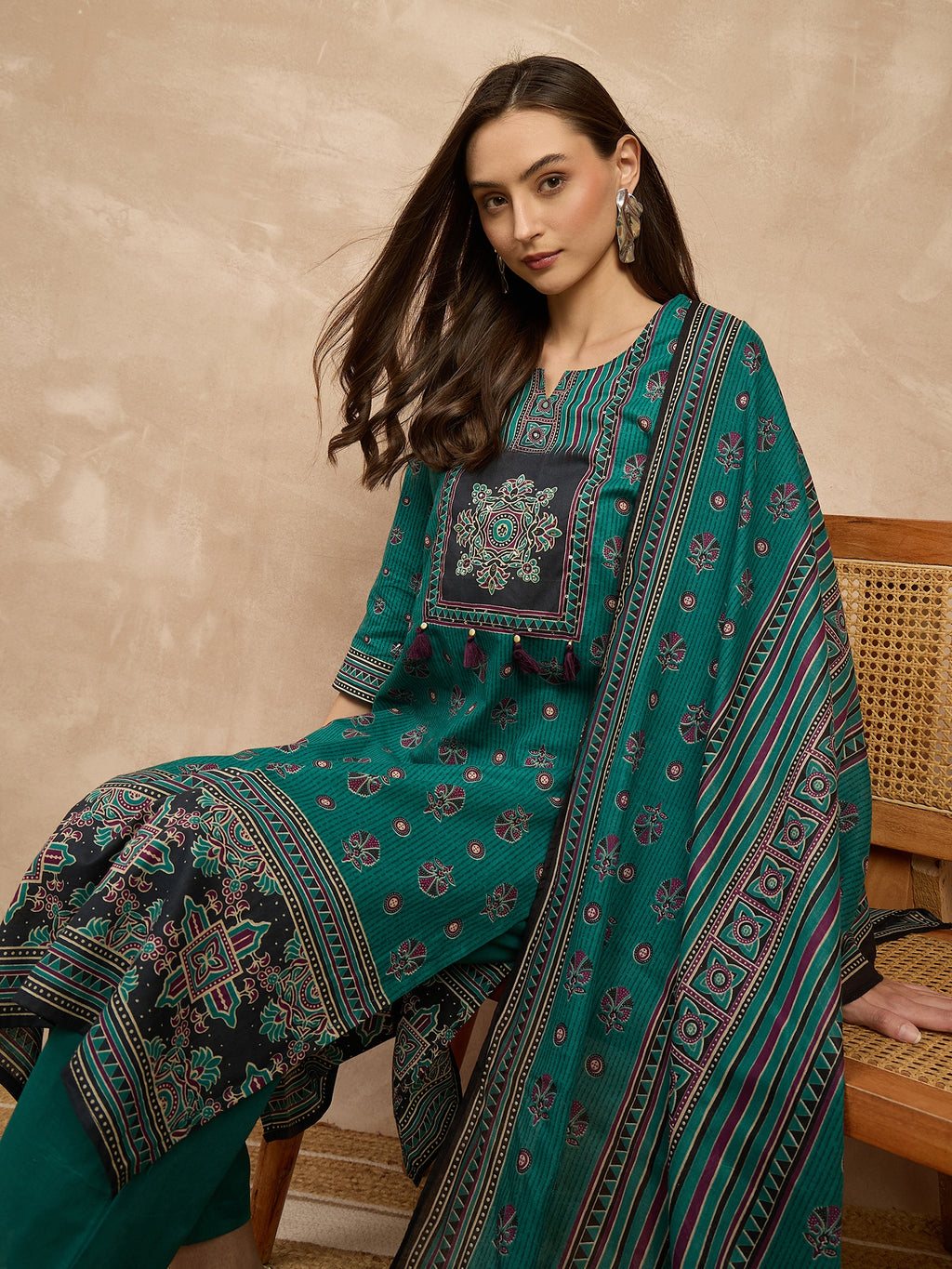 Women Ethnic Motifs Printed Regular Pure Cotton Kurta with Palazzos & With Dupatta