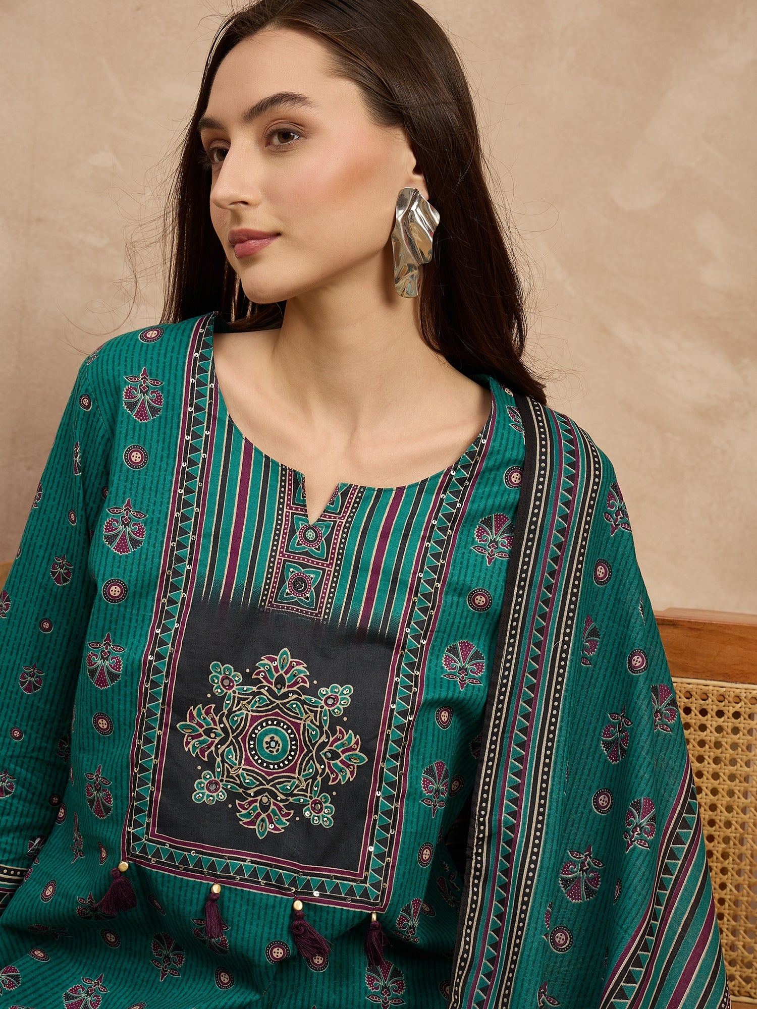 Women Ethnic Motifs Printed Regular Pure Cotton Kurta with Palazzos & With Dupatta
