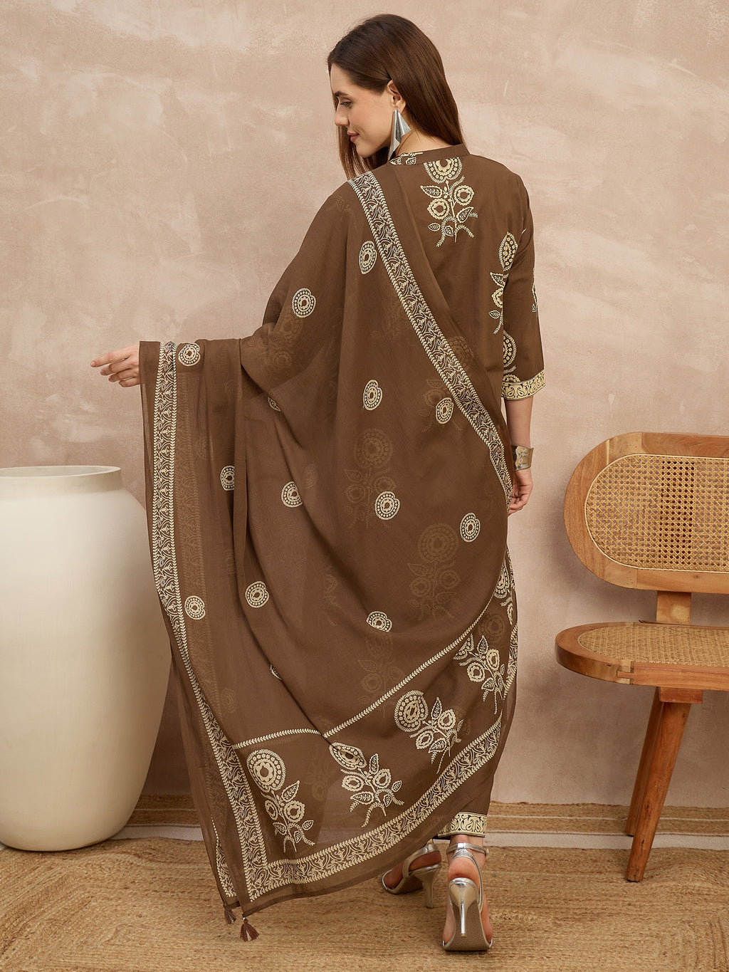 Women Ethnic Motifs Printed Regular Pure Cotton Kurta with Trousers & With Dupatta