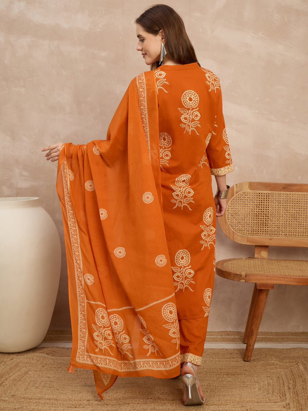 Women Ethnic Motifs Printed Regular Pure Cotton Kurta with Trousers & With Dupatta