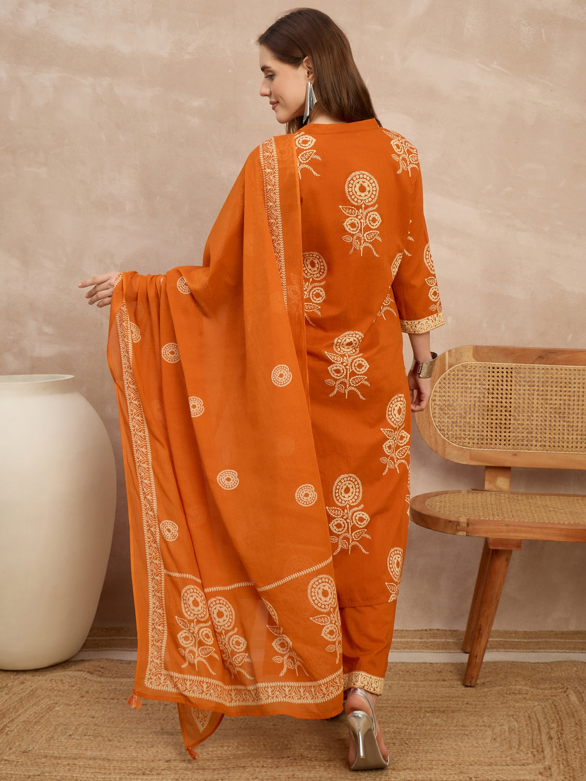 Women Ethnic Motifs Printed Regular Pure Cotton Kurta with Trousers & With Dupatta