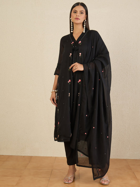 Women Floral Embroidered Regular Thread Work Kurta with Trousers & With Dupatta