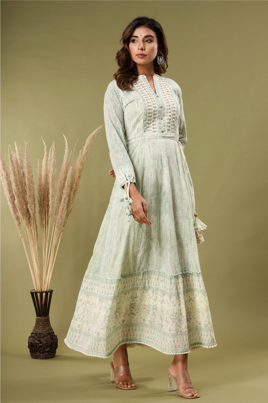 Claret Green mulmul Long Dress