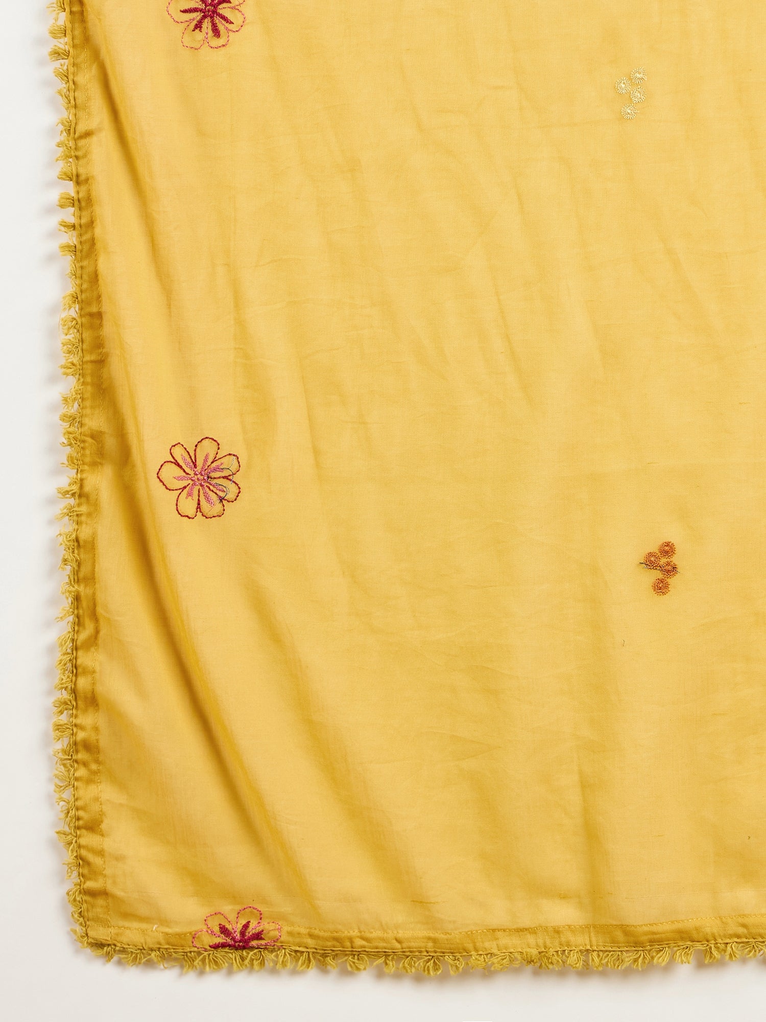 Women Floral Embroidered Angrakha Thread Work Kurta with Trousers & With Dupatta