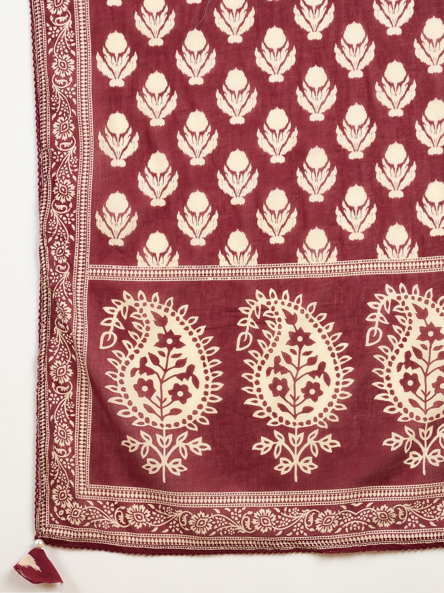 Women Ethnic Motifs Printed Regular Mirror Work Pure Cotton Kurta with Trousers & With Dupatta