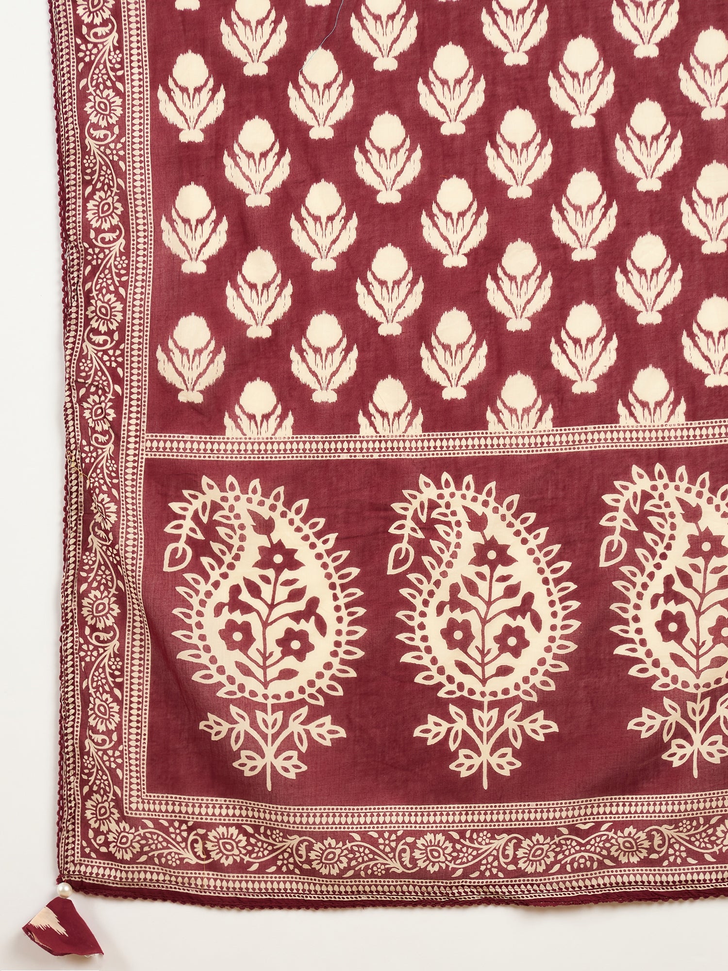 Women Ethnic Motifs Printed Regular Mirror Work Pure Cotton Kurta with Trousers & With Dupatta