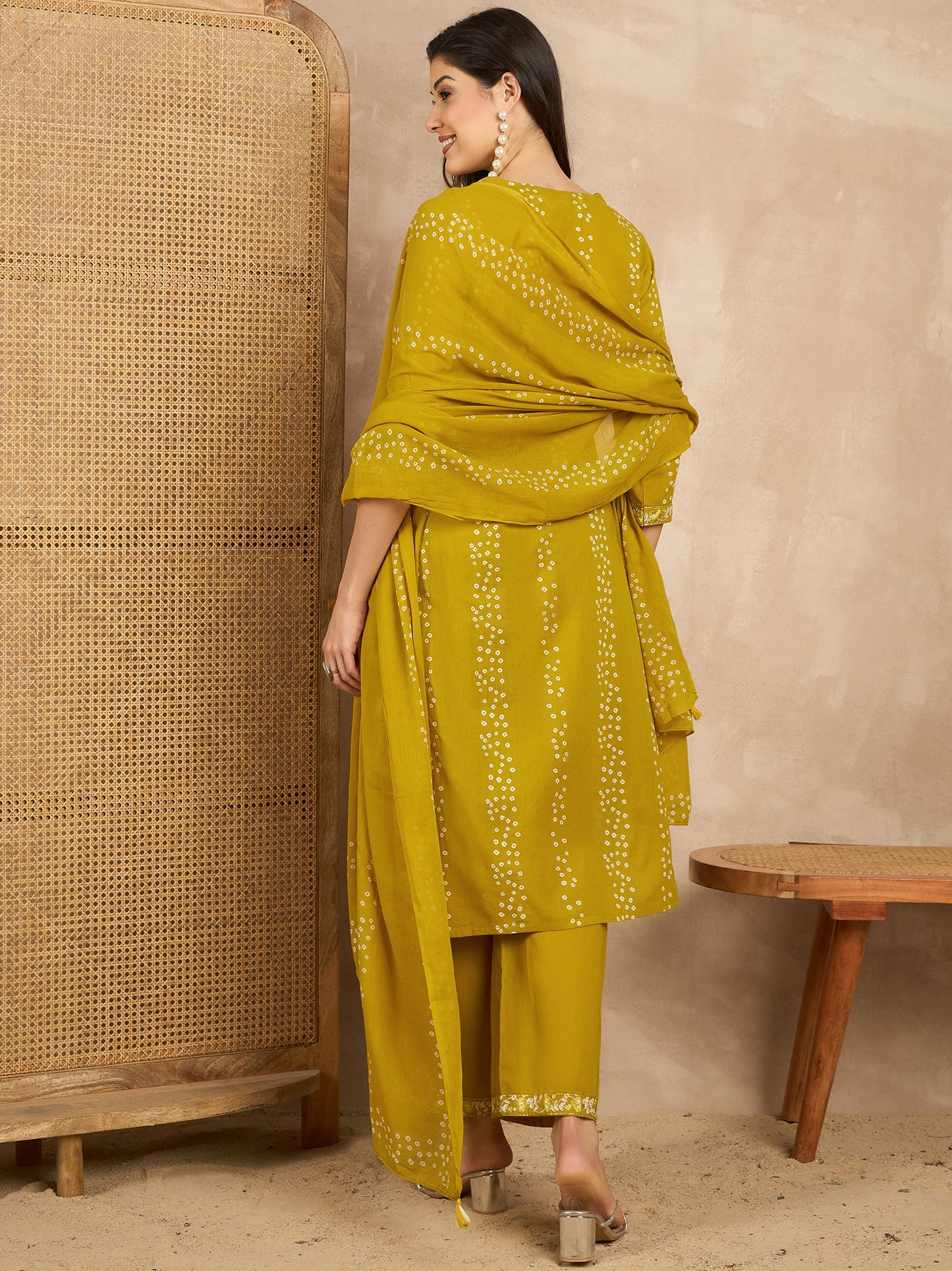Women Printed Regular Mirror Work Pure Cotton Kurta with Trousers & With Dupatta
