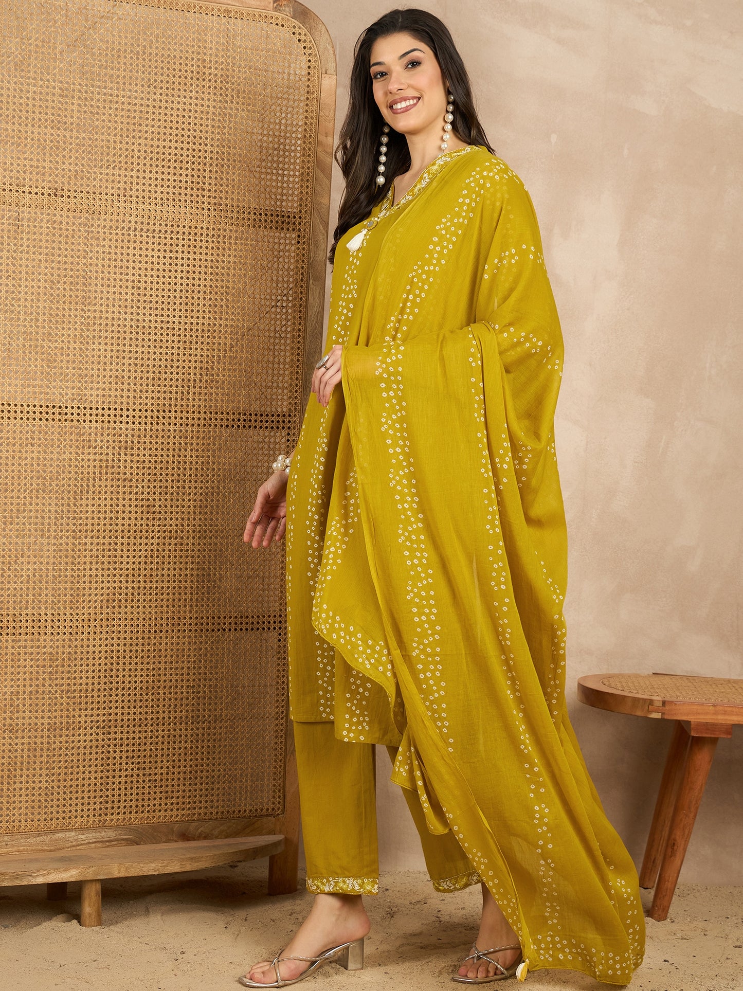 Women Printed Regular Mirror Work Pure Cotton Kurta with Trousers & With Dupatta