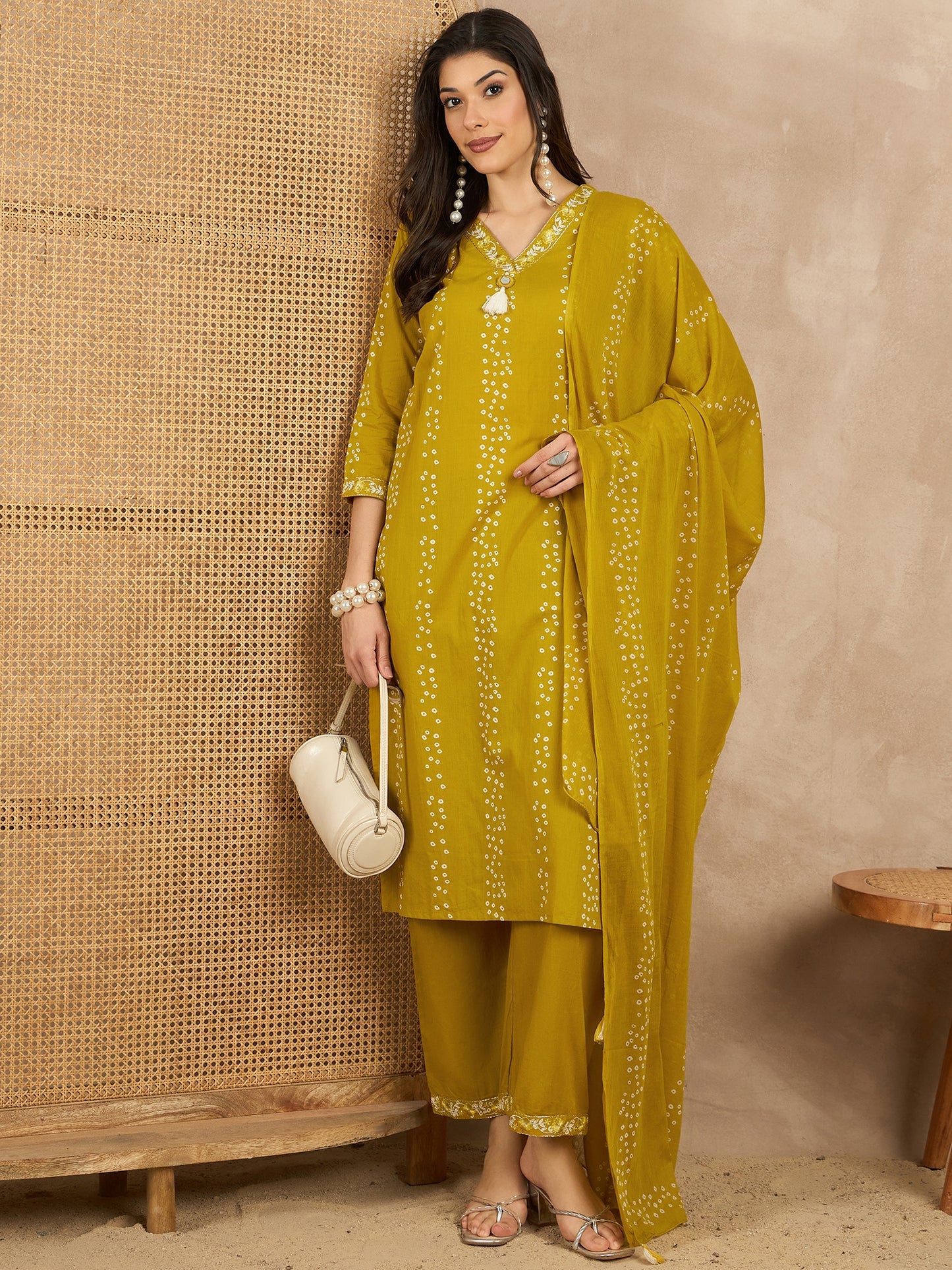 Women Printed Regular Mirror Work Pure Cotton Kurta with Trousers & With Dupatta