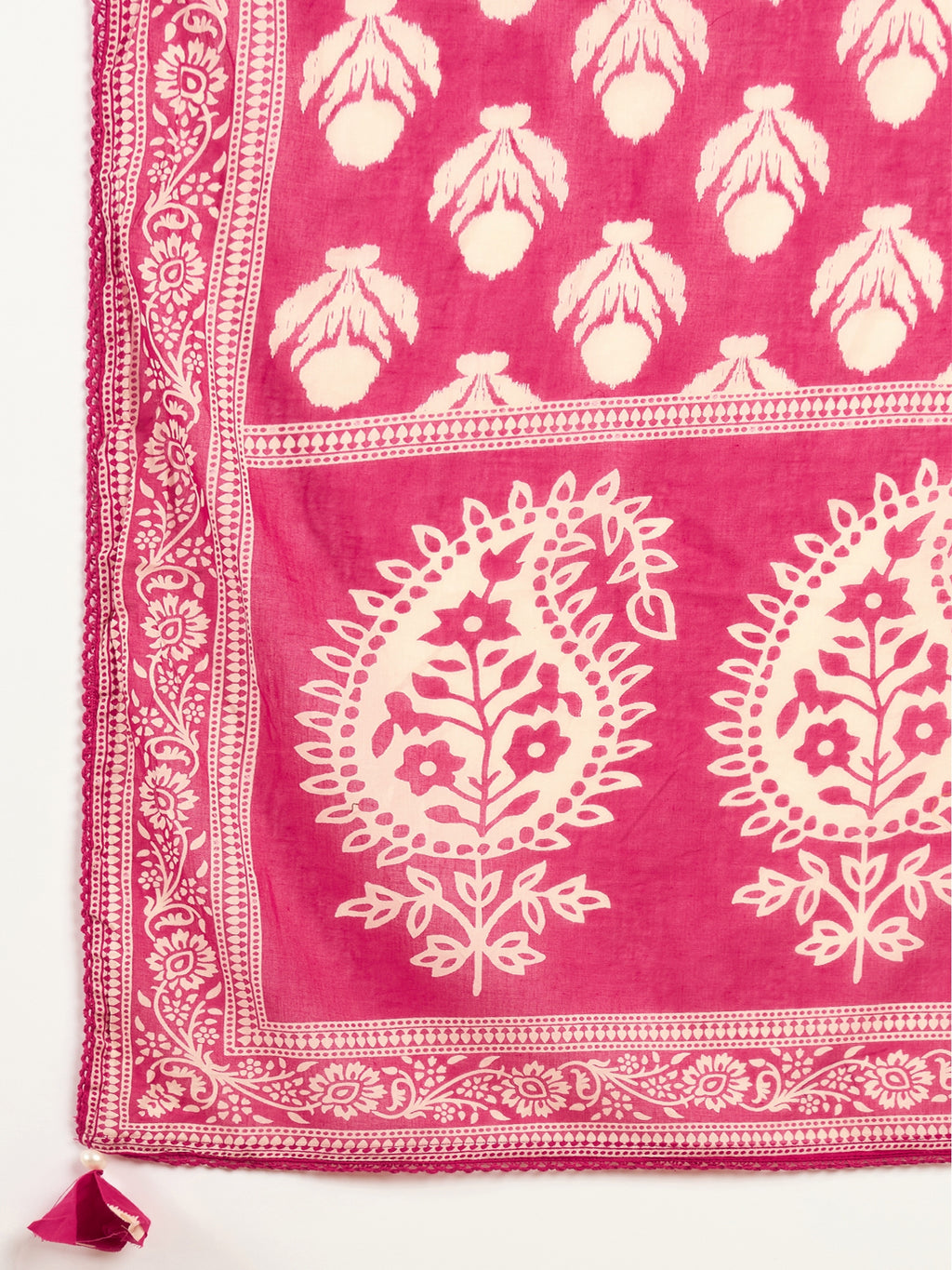 Women Ethnic Motifs Printed Regular Mirror Work Pure Cotton Kurta with Trousers & With Dupatta
