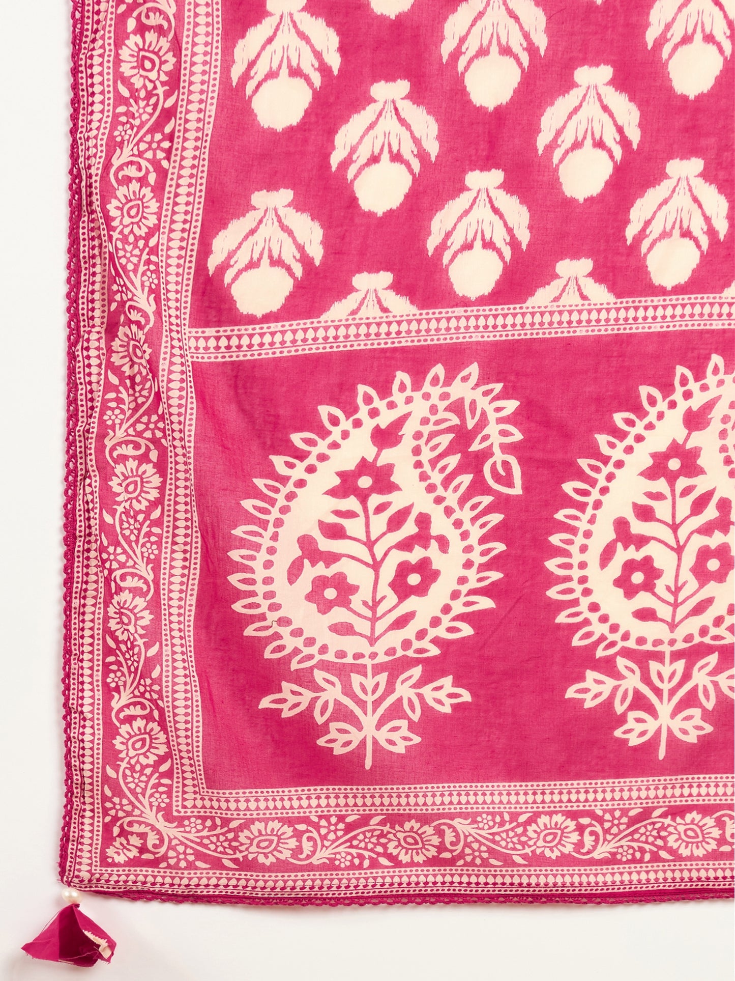 Women Ethnic Motifs Printed Regular Mirror Work Pure Cotton Kurta with Trousers & With Dupatta