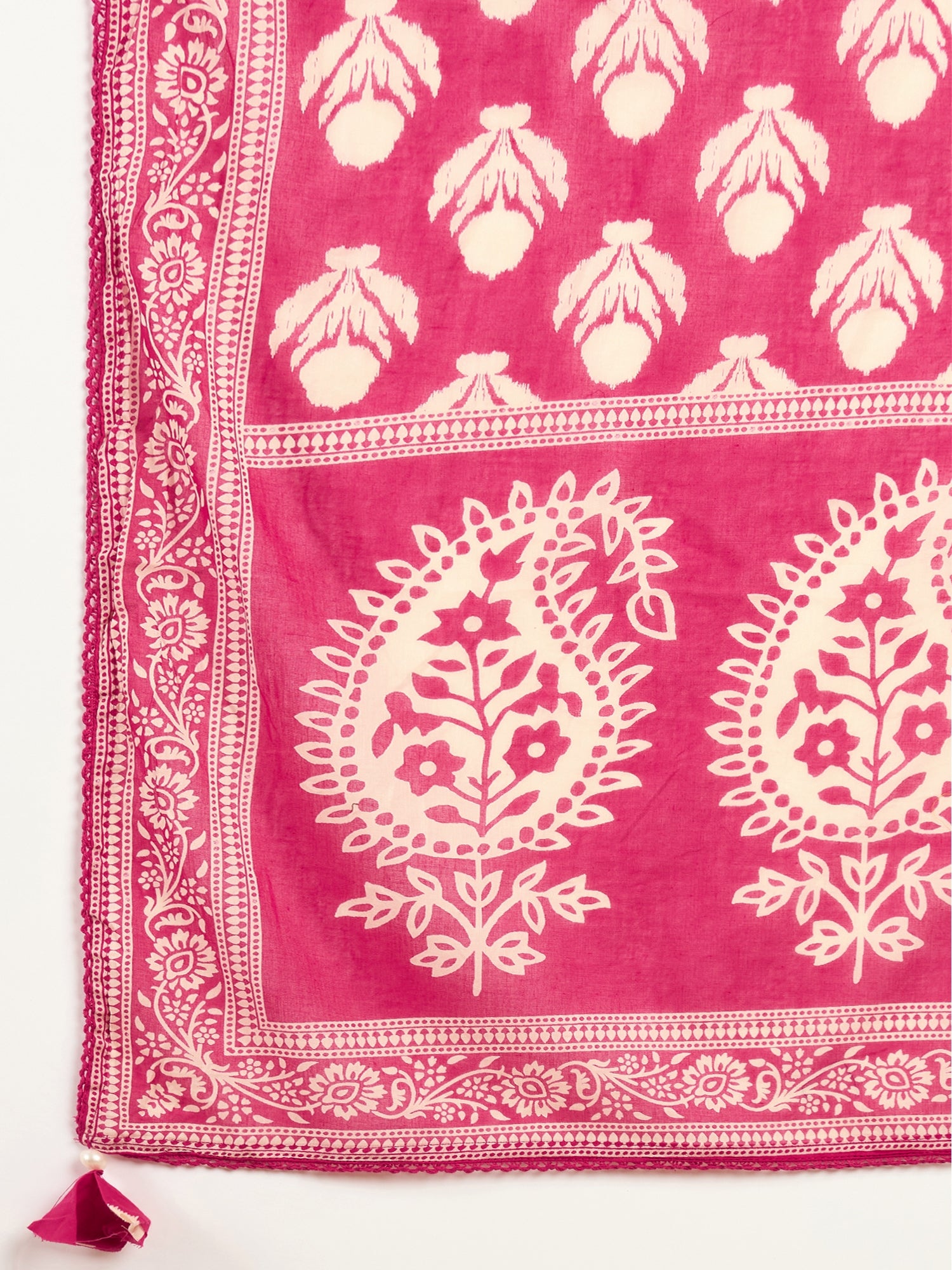 Women Ethnic Motifs Printed Regular Mirror Work Pure Cotton Kurta with Trousers & With Dupatta