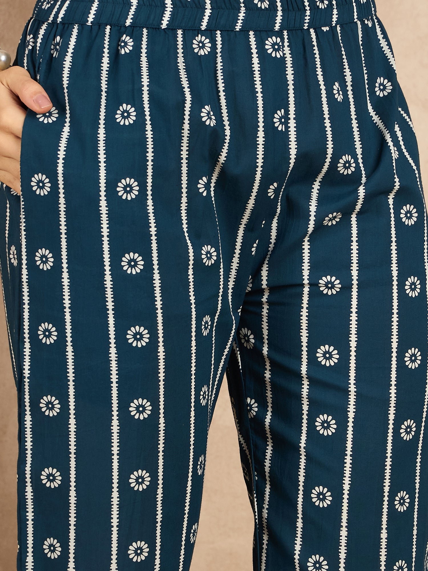 Women Ethnic Motifs Printed Regular Mirror Work Pure Cotton Kurta with Trousers & With Dupatta