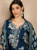 Women Floral Printed Regular Mirror Work Pure Cotton Kurta with Trousers & With Dupatta
