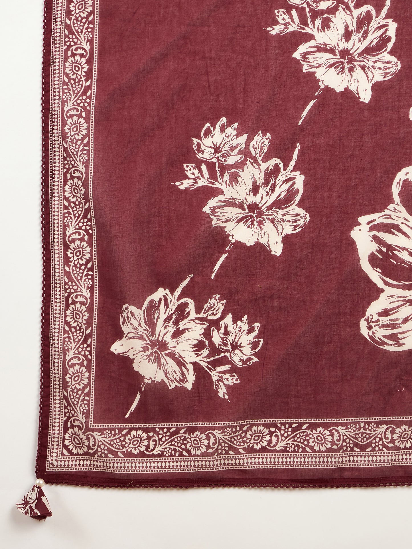 Women Floral Printed Regular Thread Work Pure Cotton Kurta with Trousers & With Dupatta